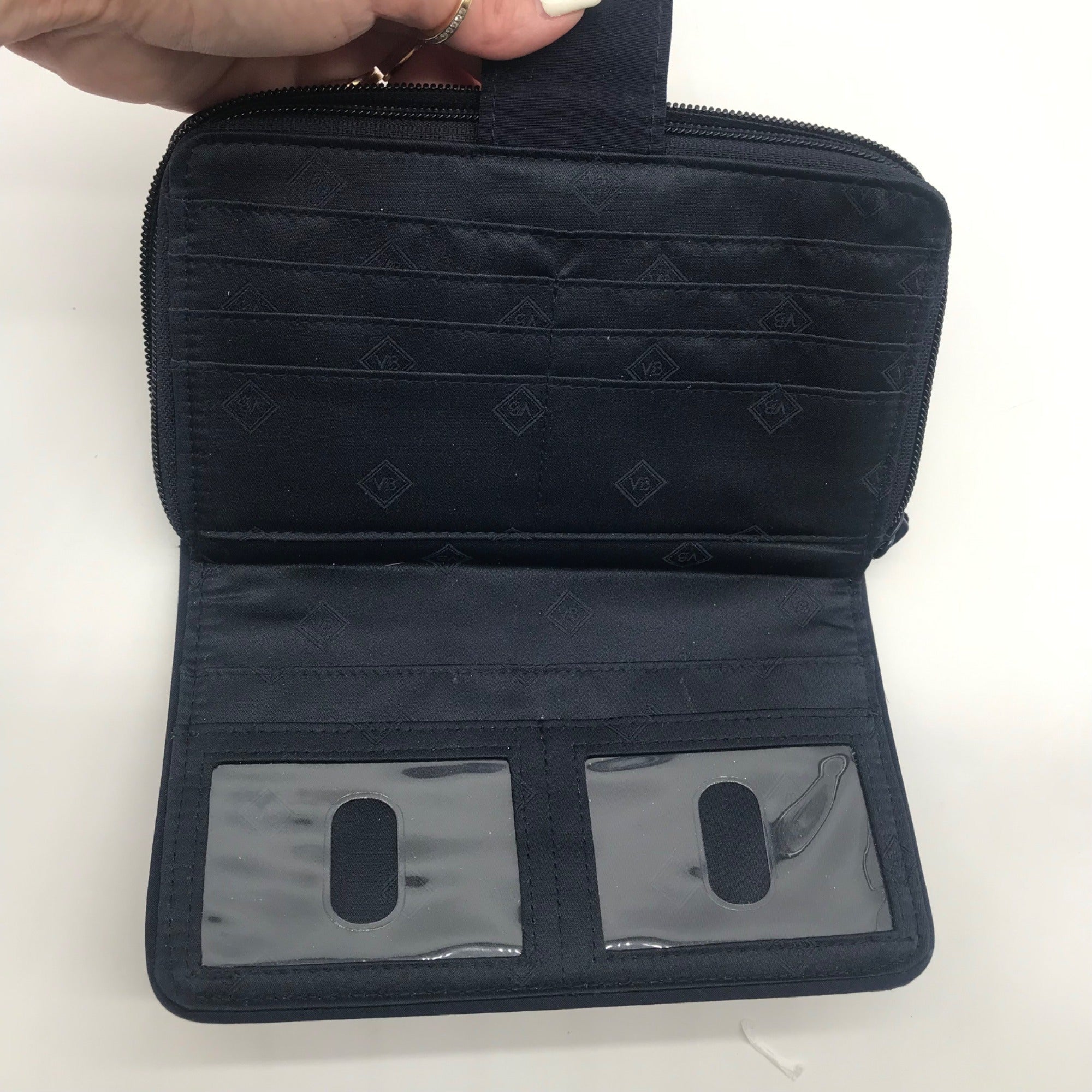 Vera Bradley Classic Navy Microfiber RFID Turnlock Wallet