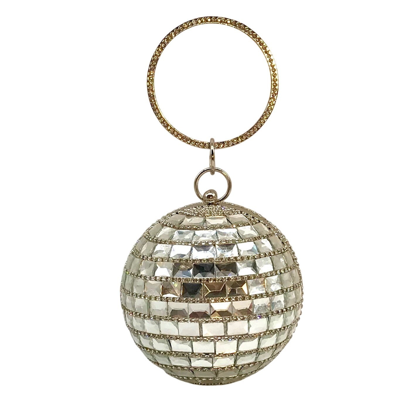 Aqua Embellished Silver Disco Ball Clutch