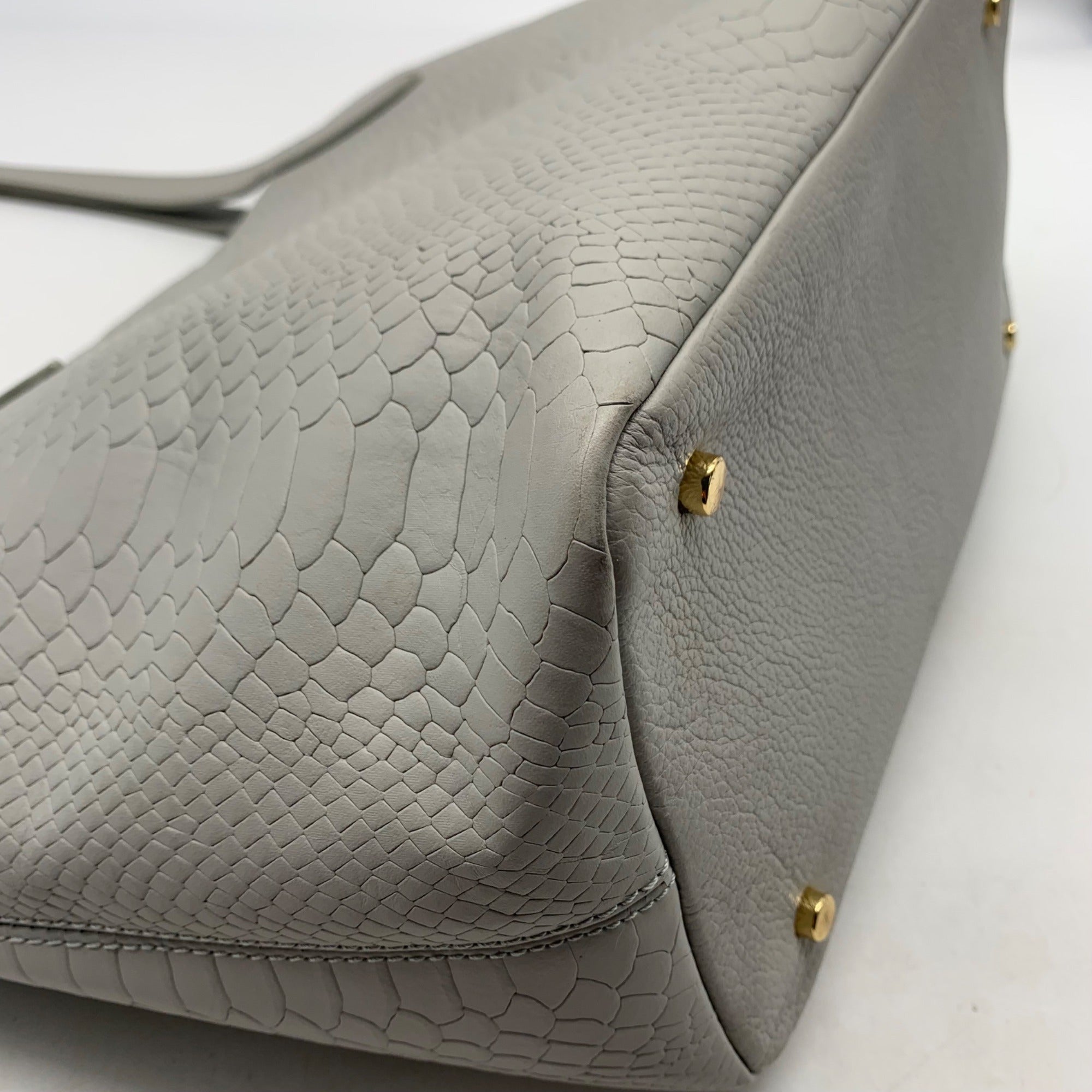 GiGi New York Grey Python Embossed Leather Teddie Tote Bag