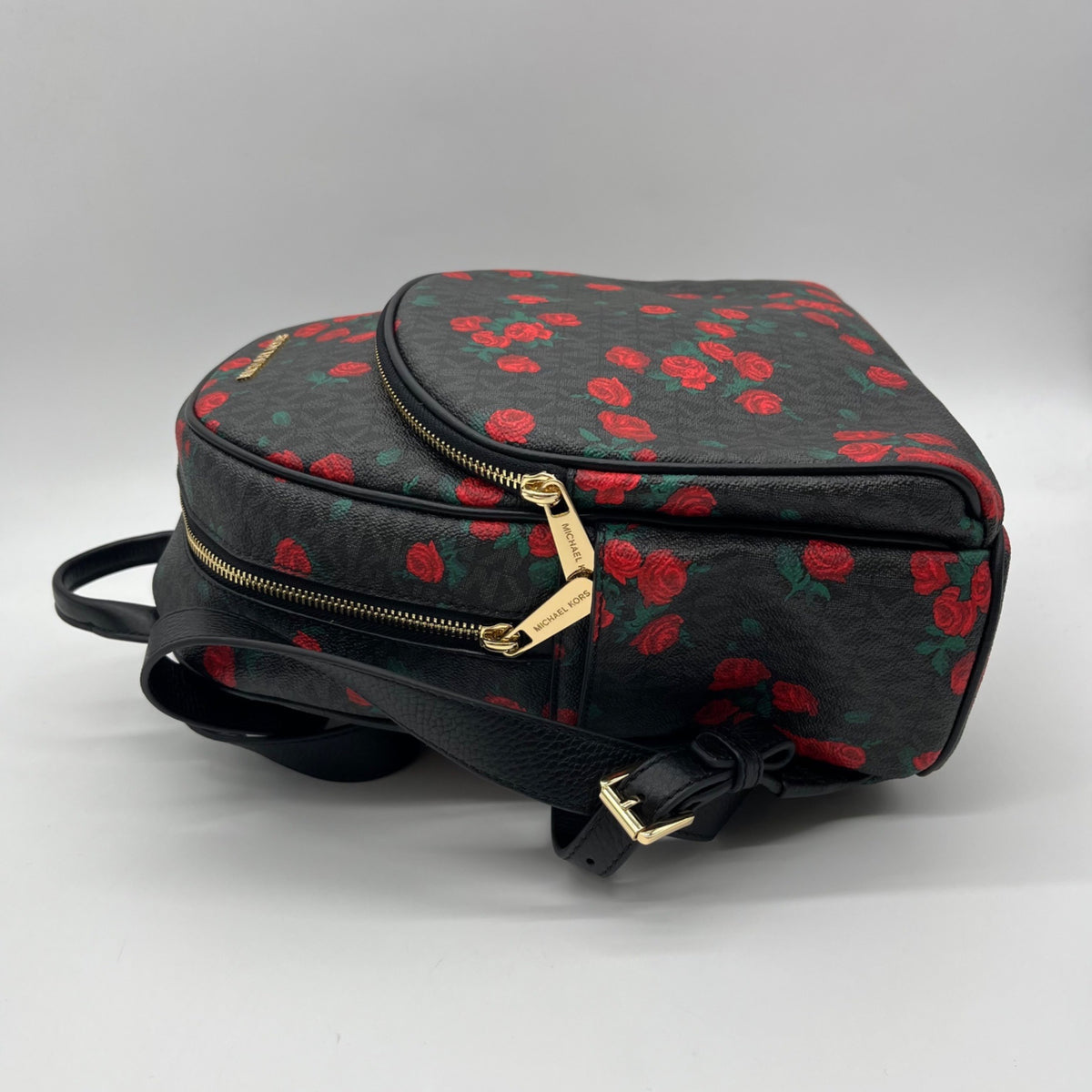 Michael Kors Black Abbey Rose Print Backpack