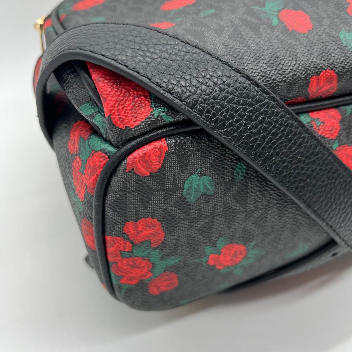 Michael Kors Black Abbey Rose Print Backpack