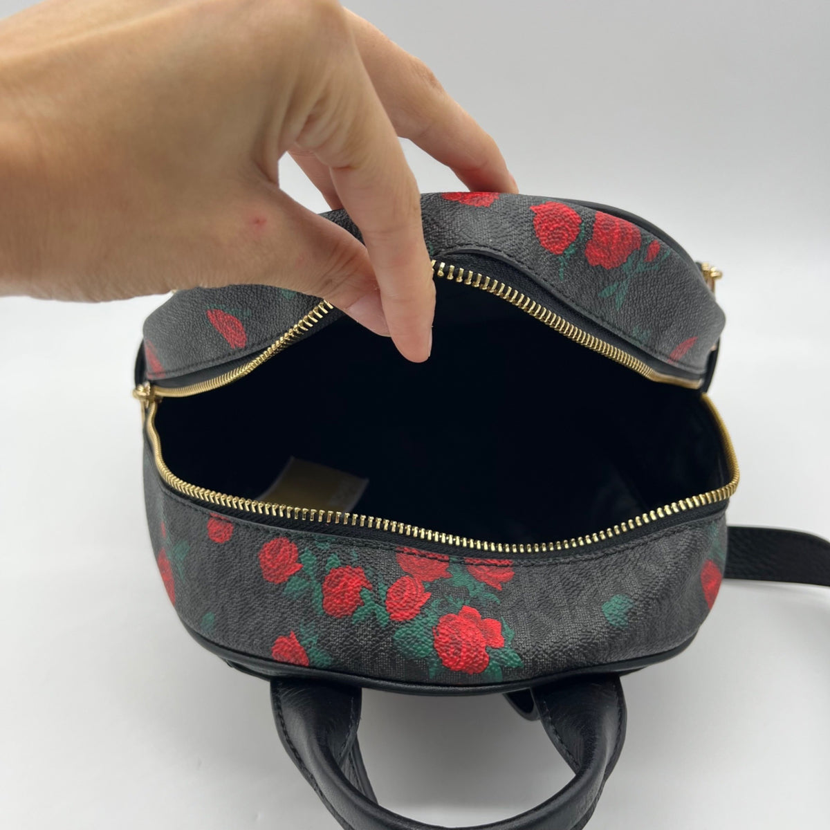 Michael Kors Black Abbey Rose Print Backpack