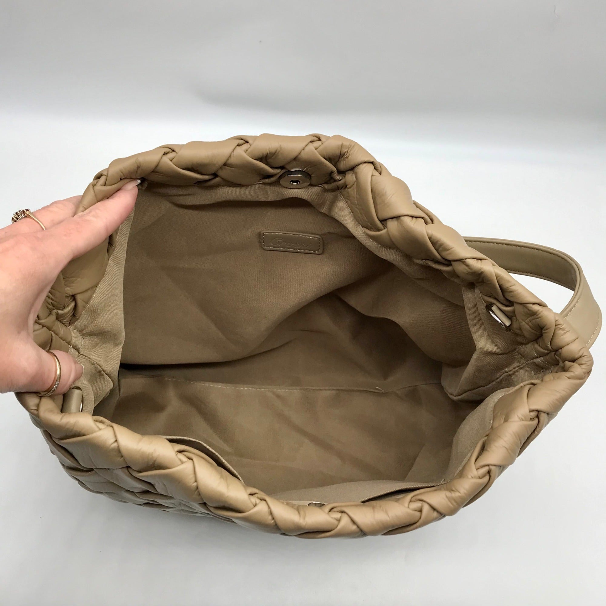 Like Dreams Beige Woven Faux Leather Hazel Tote Bag