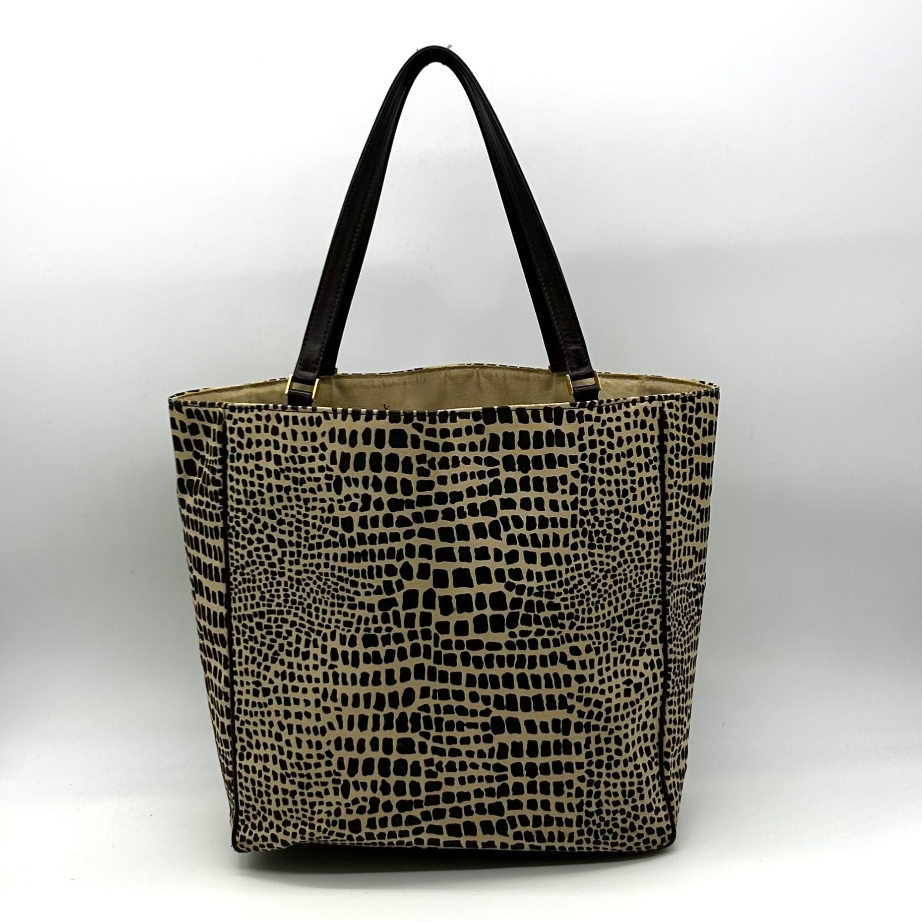 Kate Spade Brown &amp; Tan Canvas Safari Lizard Tote Bag