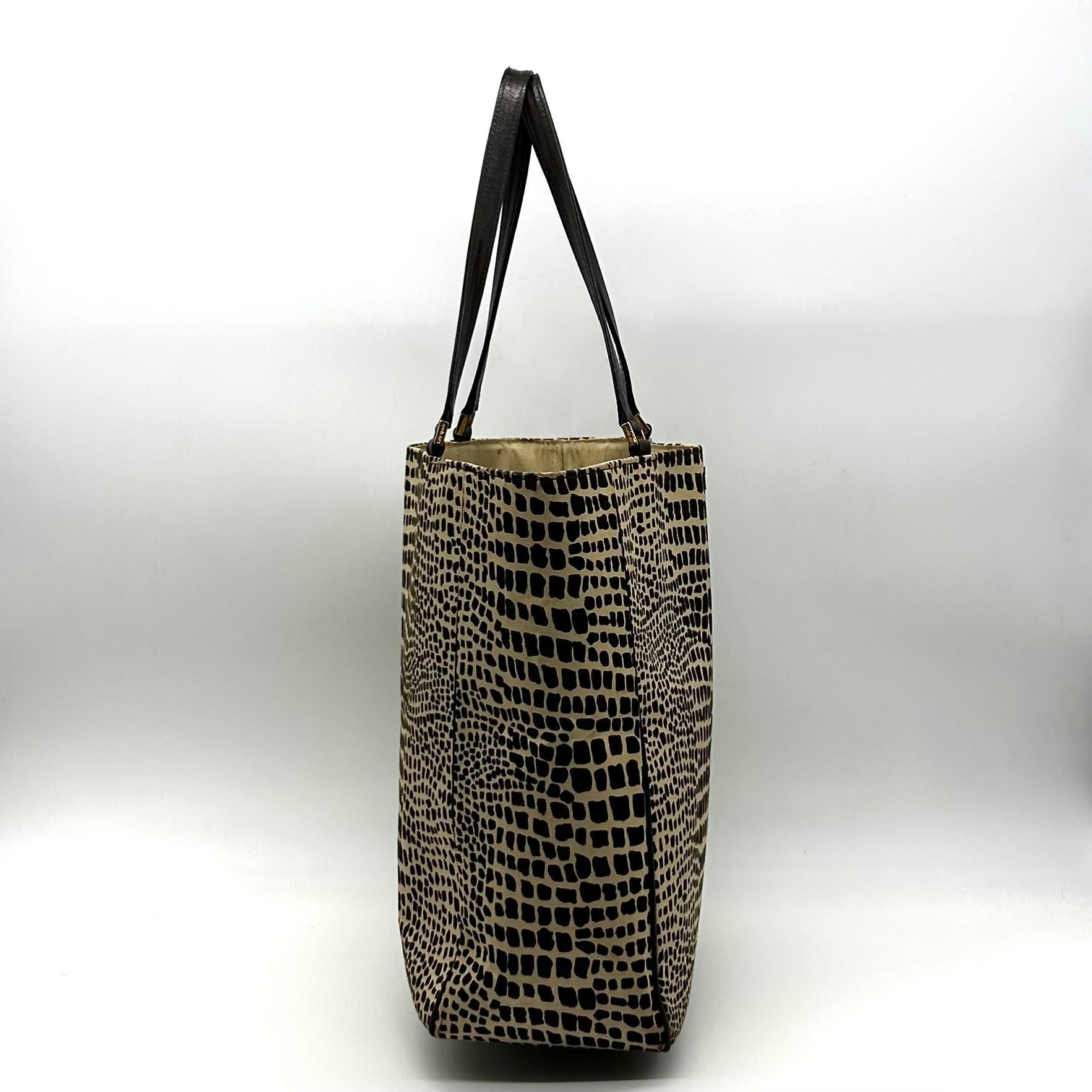 Kate Spade Brown &amp; Tan Canvas Safari Lizard Tote Bag