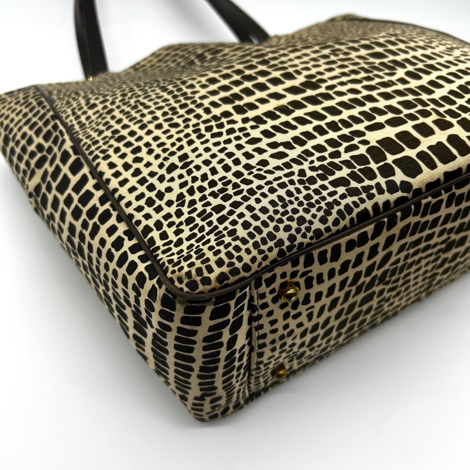 Kate Spade Brown &amp; Tan Canvas Safari Lizard Tote Bag