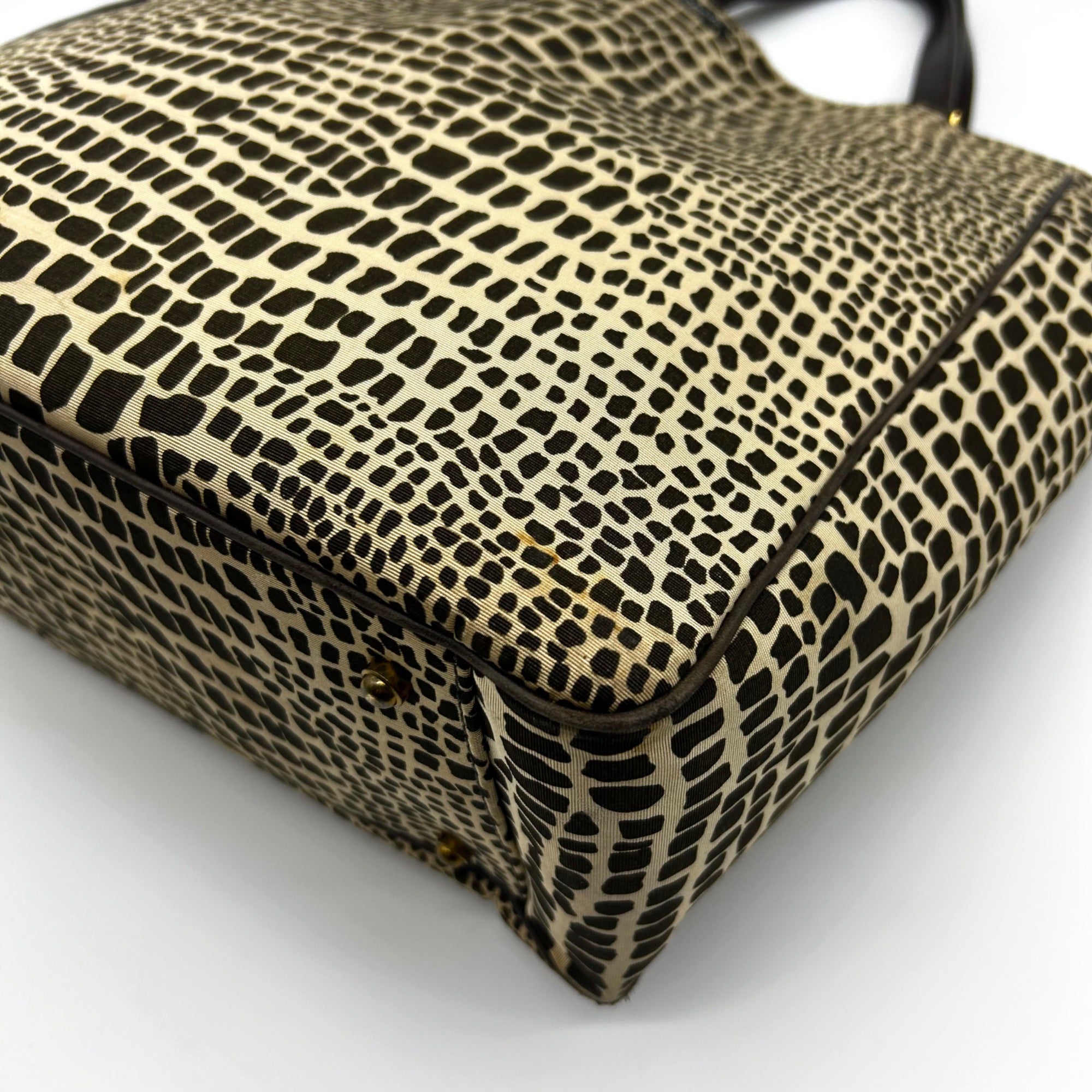 Kate Spade Brown &amp; Tan Canvas Safari Lizard Tote Bag