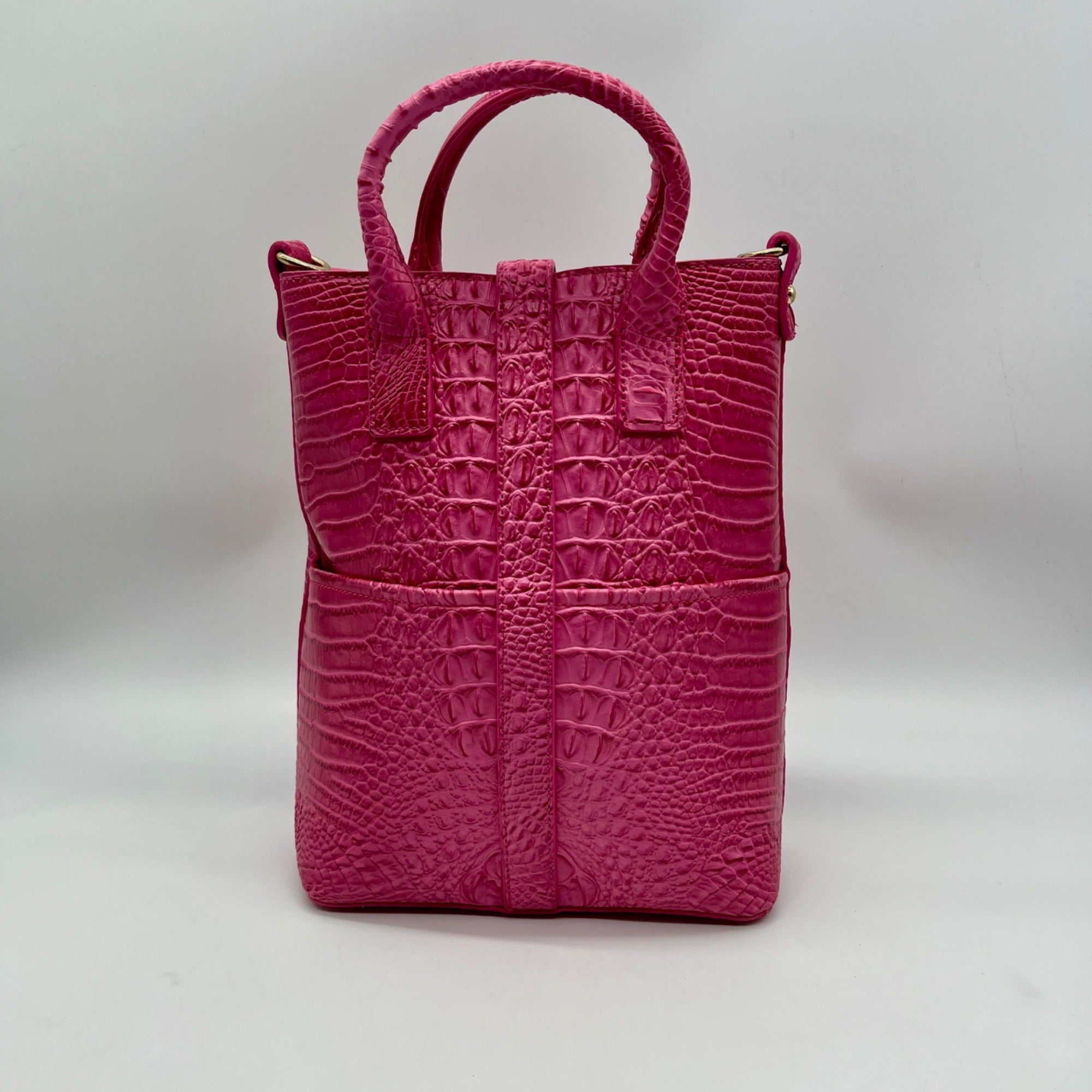 Pink Faux Croc Embossed Leather Crossbody Bag