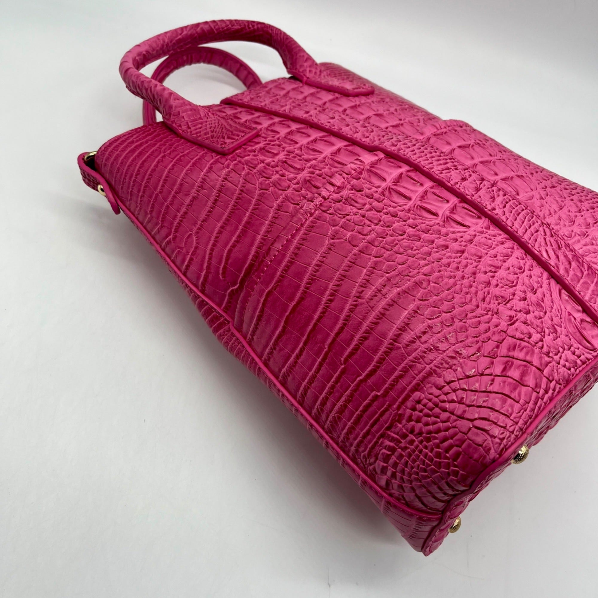 Pink Faux Croc Embossed Leather Crossbody Bag