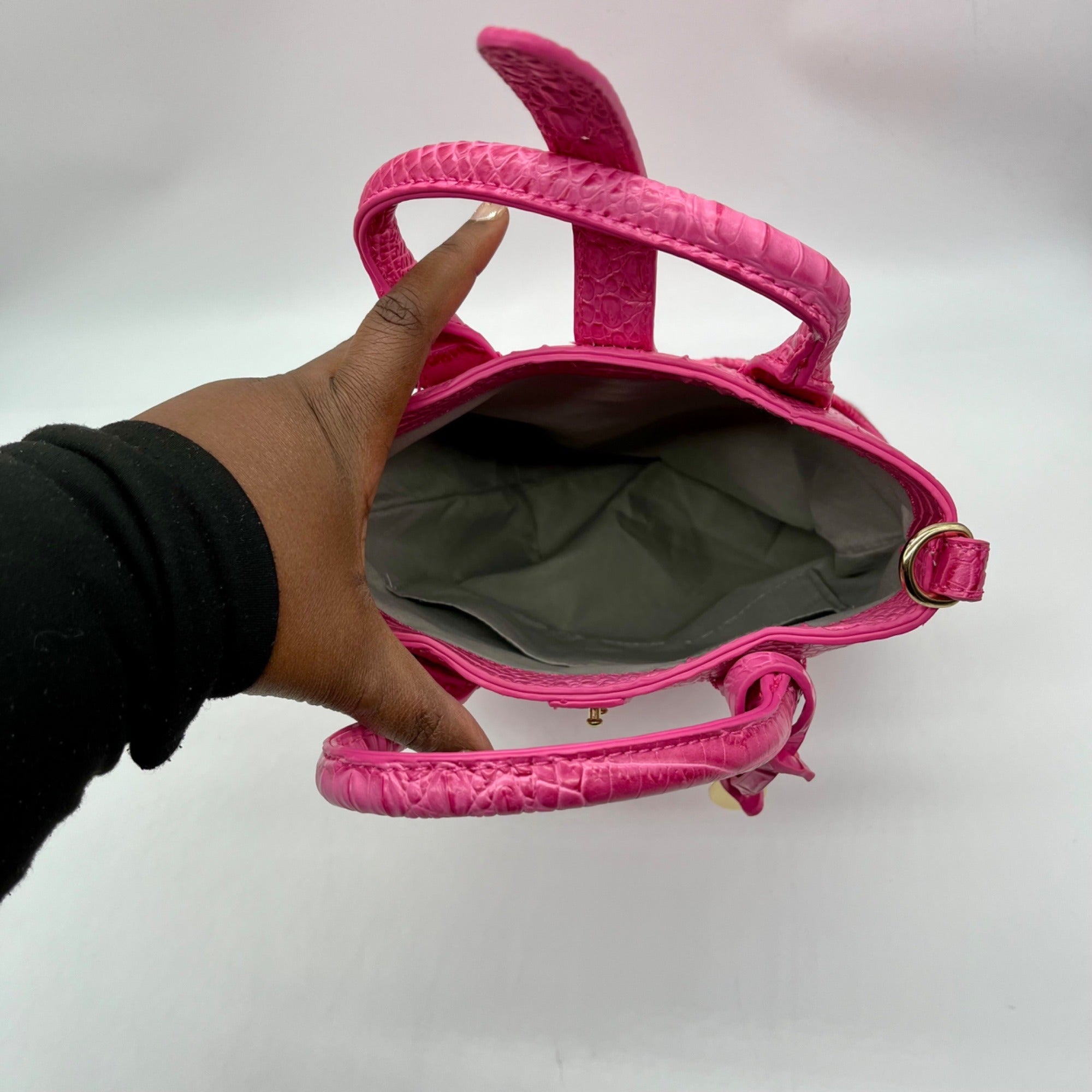 Pink Faux Croc Embossed Leather Crossbody Bag