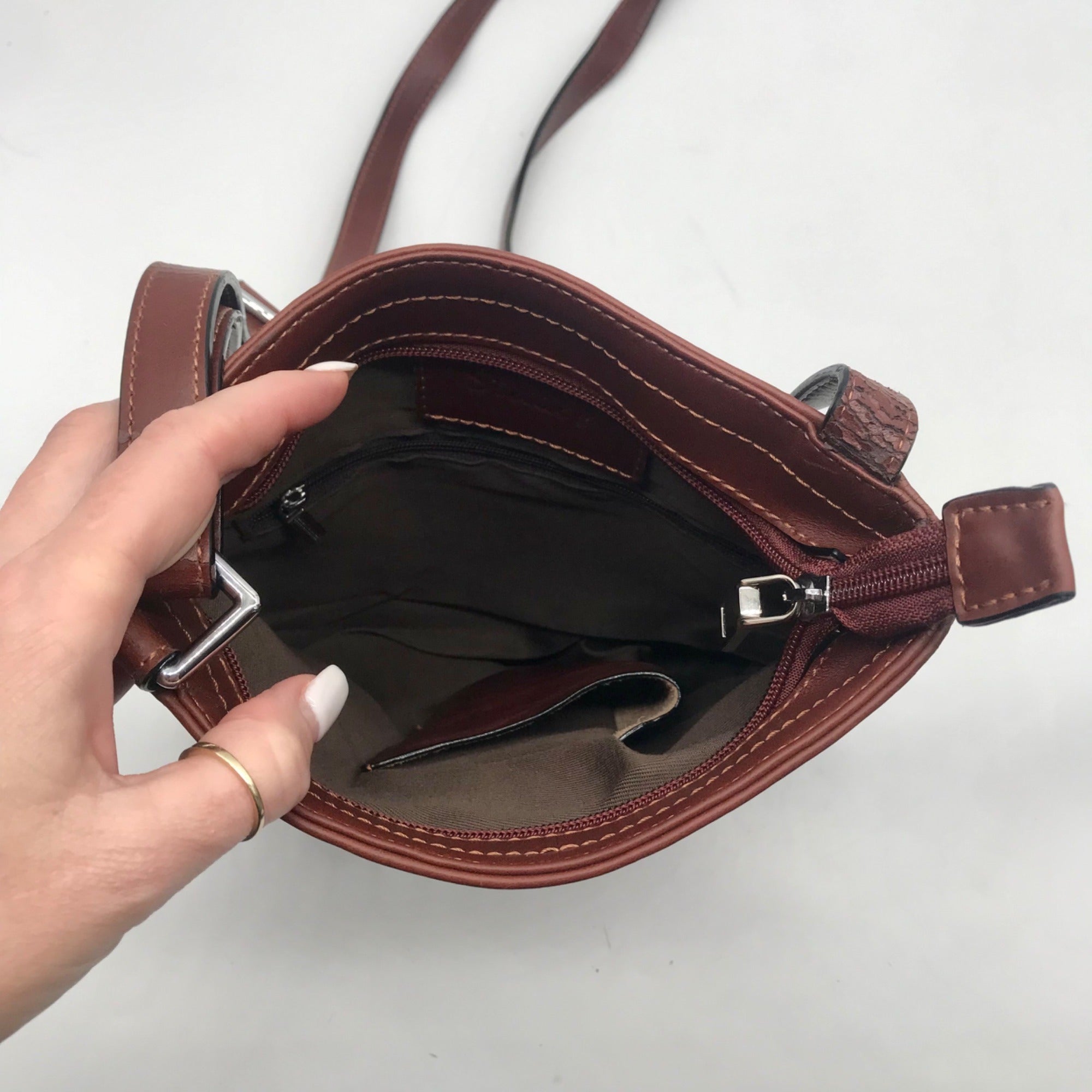 Stauer Brown Italian Leather Crossbody Bag