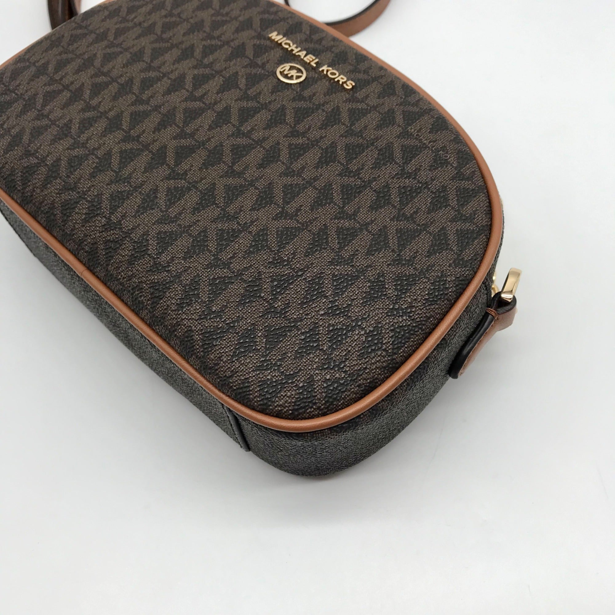 Michael Kors Brown Monogram Coated Canvas Jet Set Oval Crossbody