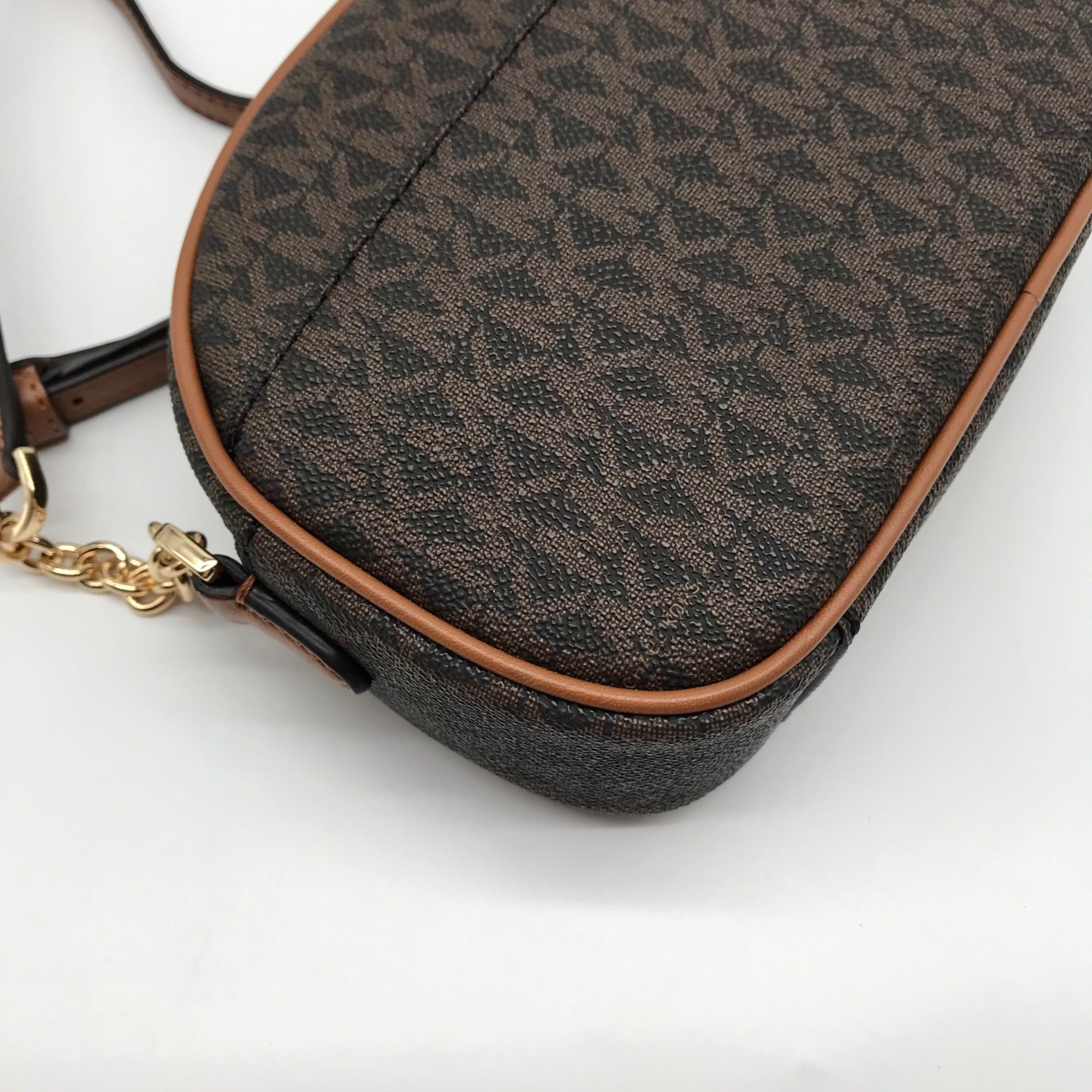 Michael Kors Brown Monogram Coated Canvas Jet Set Oval Crossbody