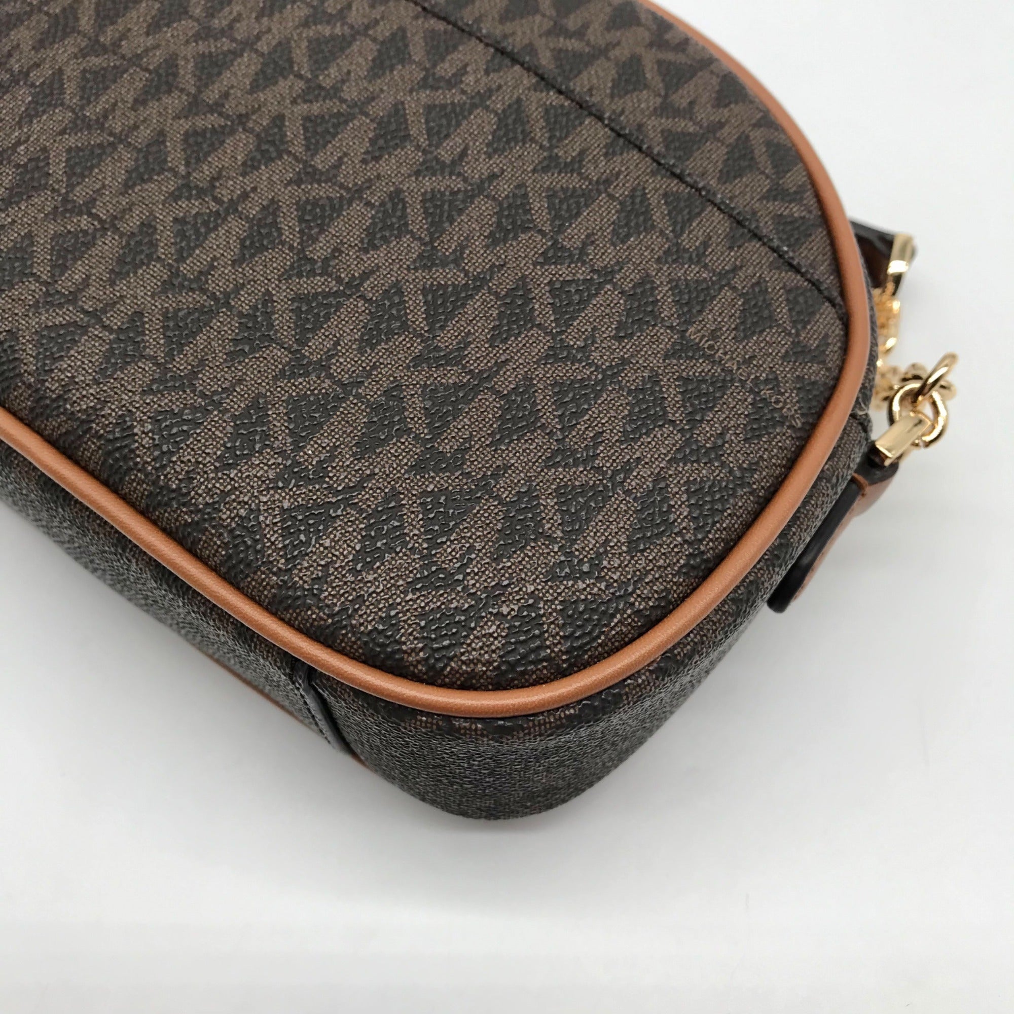 Michael Kors Brown Monogram Coated Canvas Jet Set Oval Crossbody