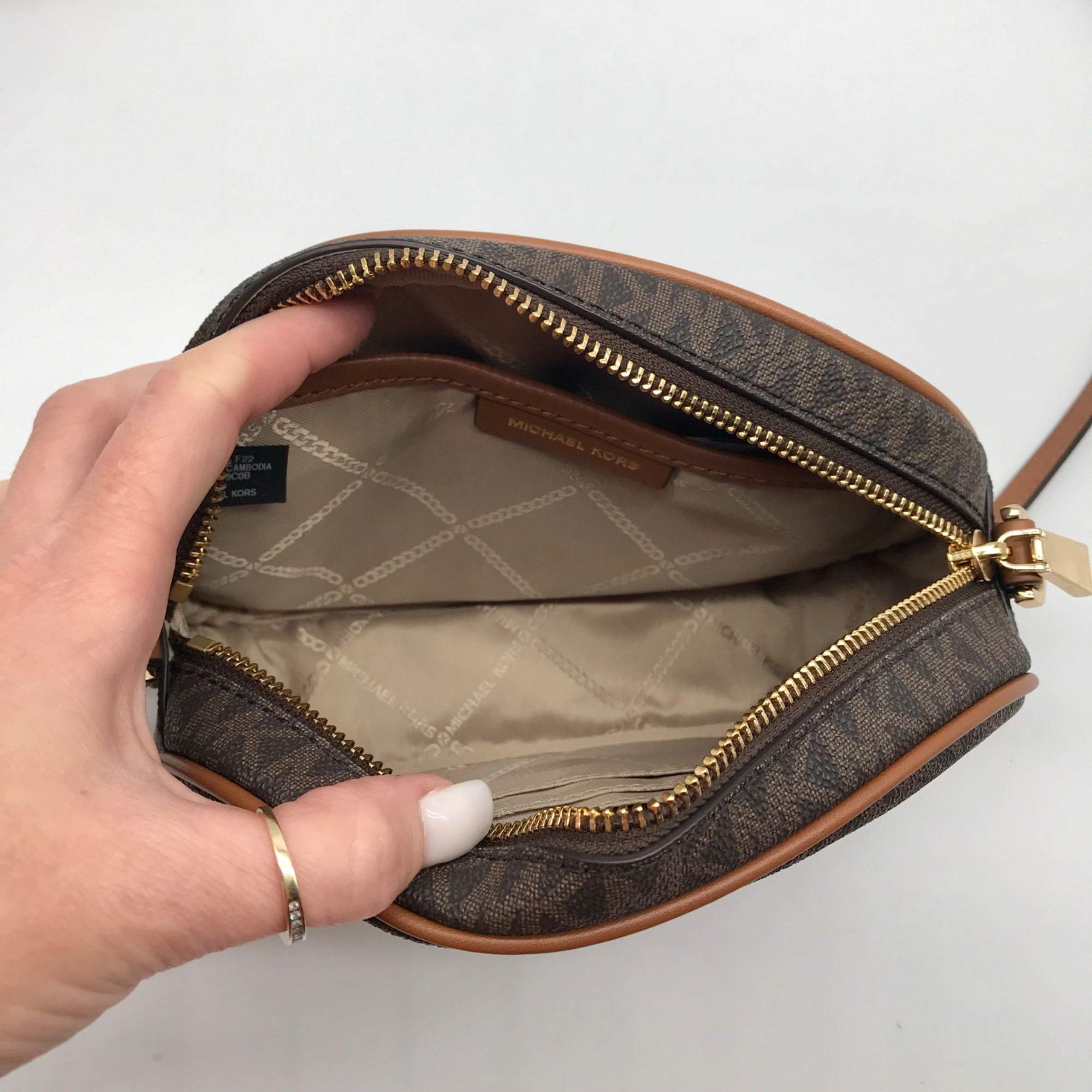 Michael Kors Brown Monogram Coated Canvas Jet Set Oval Crossbody