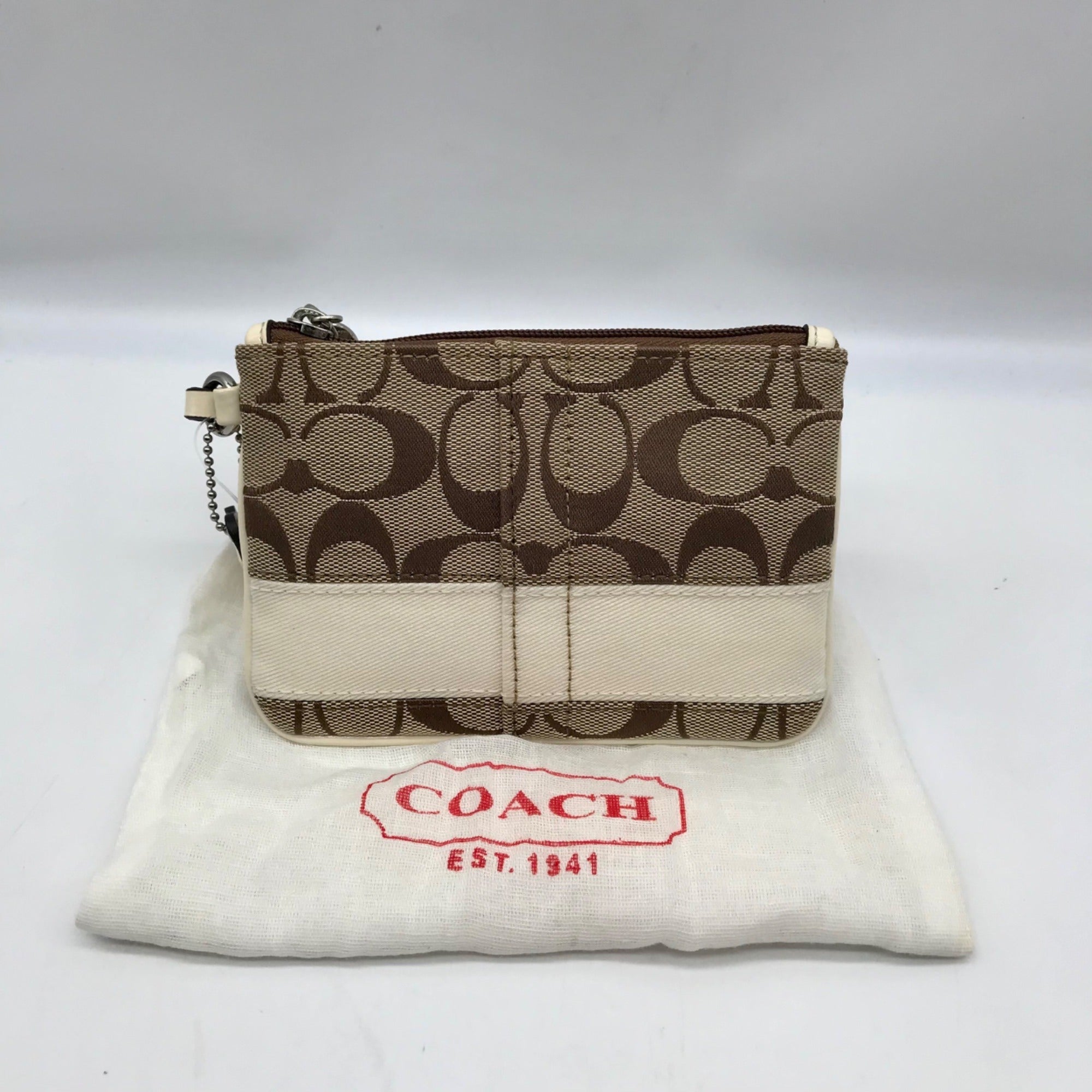 Coach Tan and Ivory Canvas Wristlet