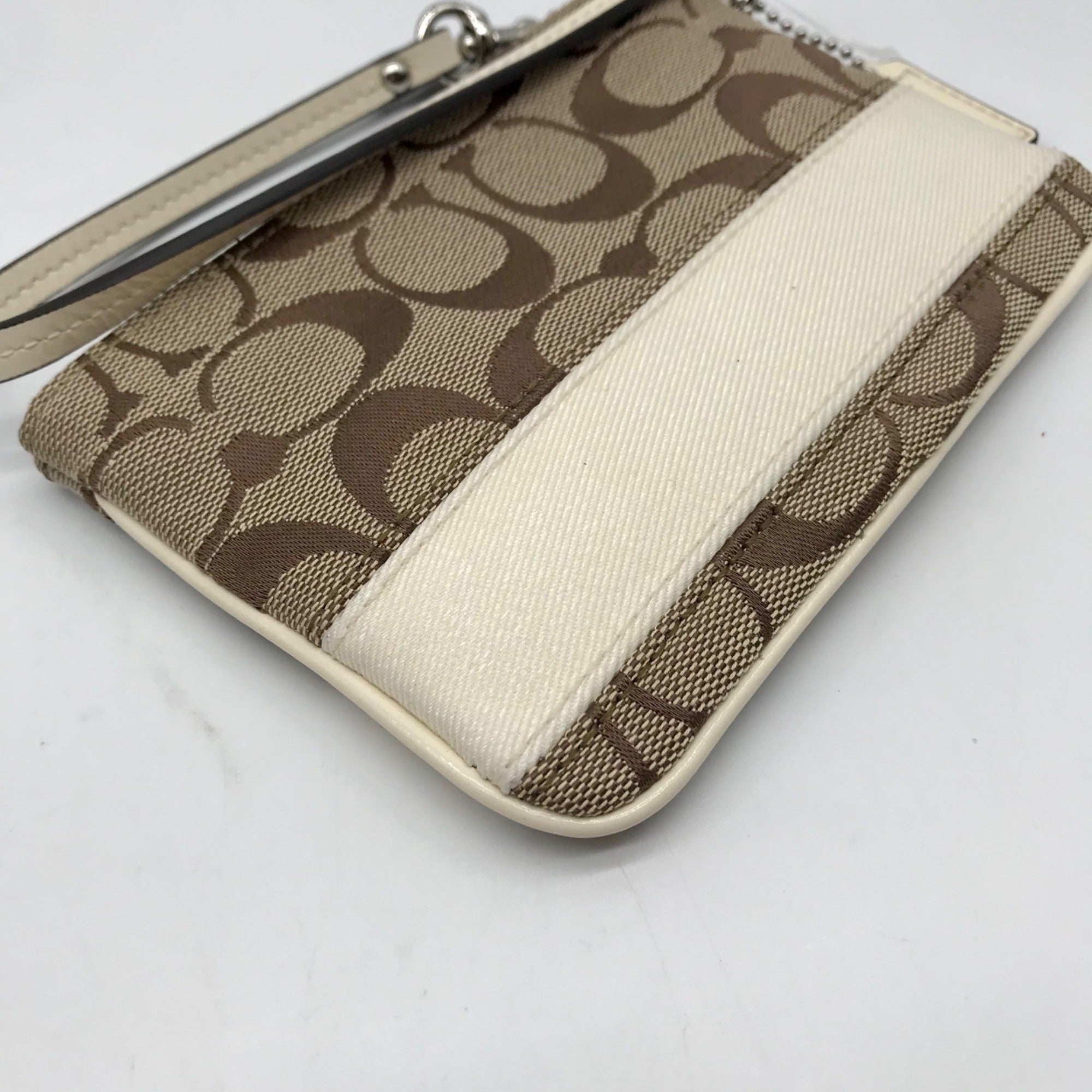 Coach Tan and Ivory Canvas Wristlet