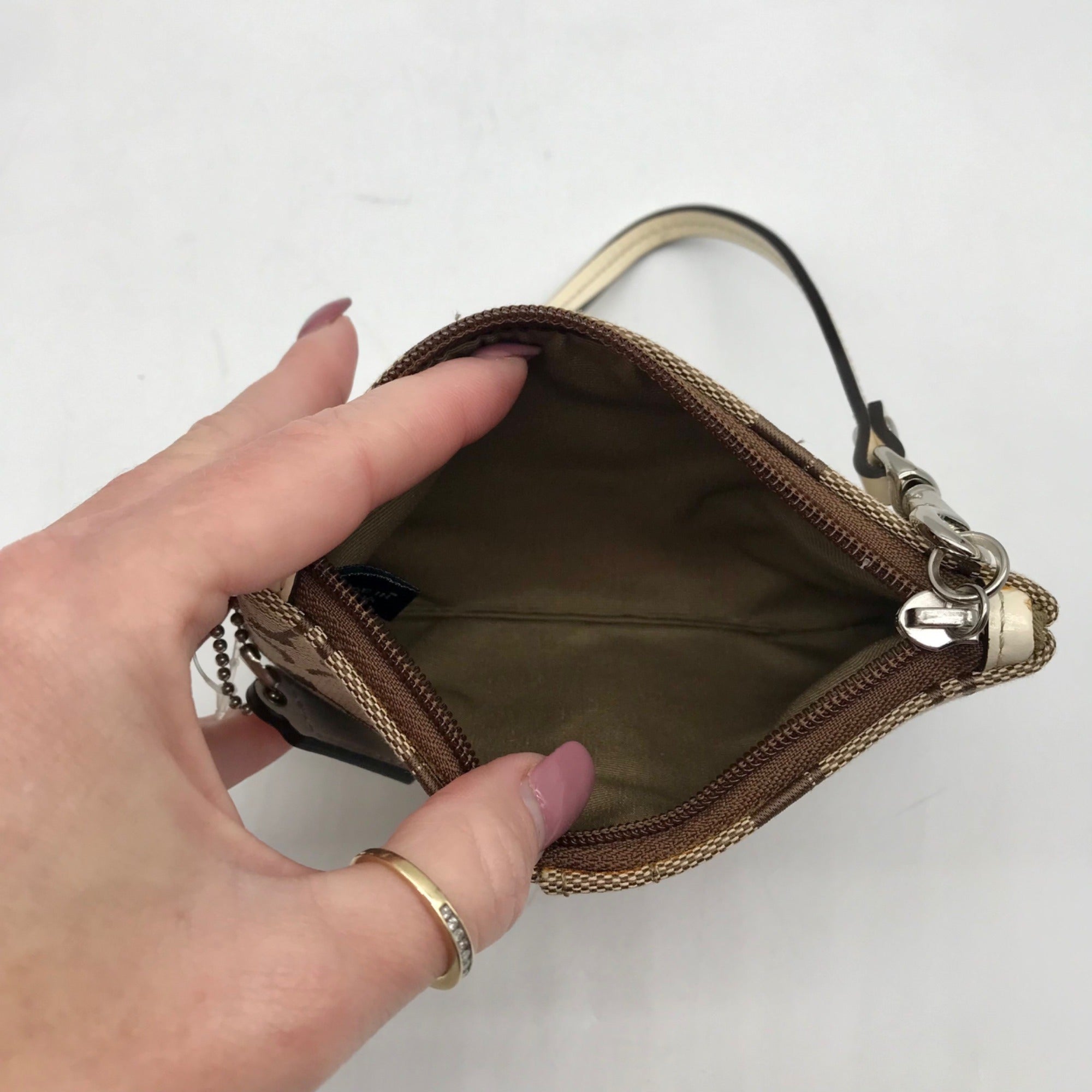 Coach Tan and Ivory Canvas Wristlet