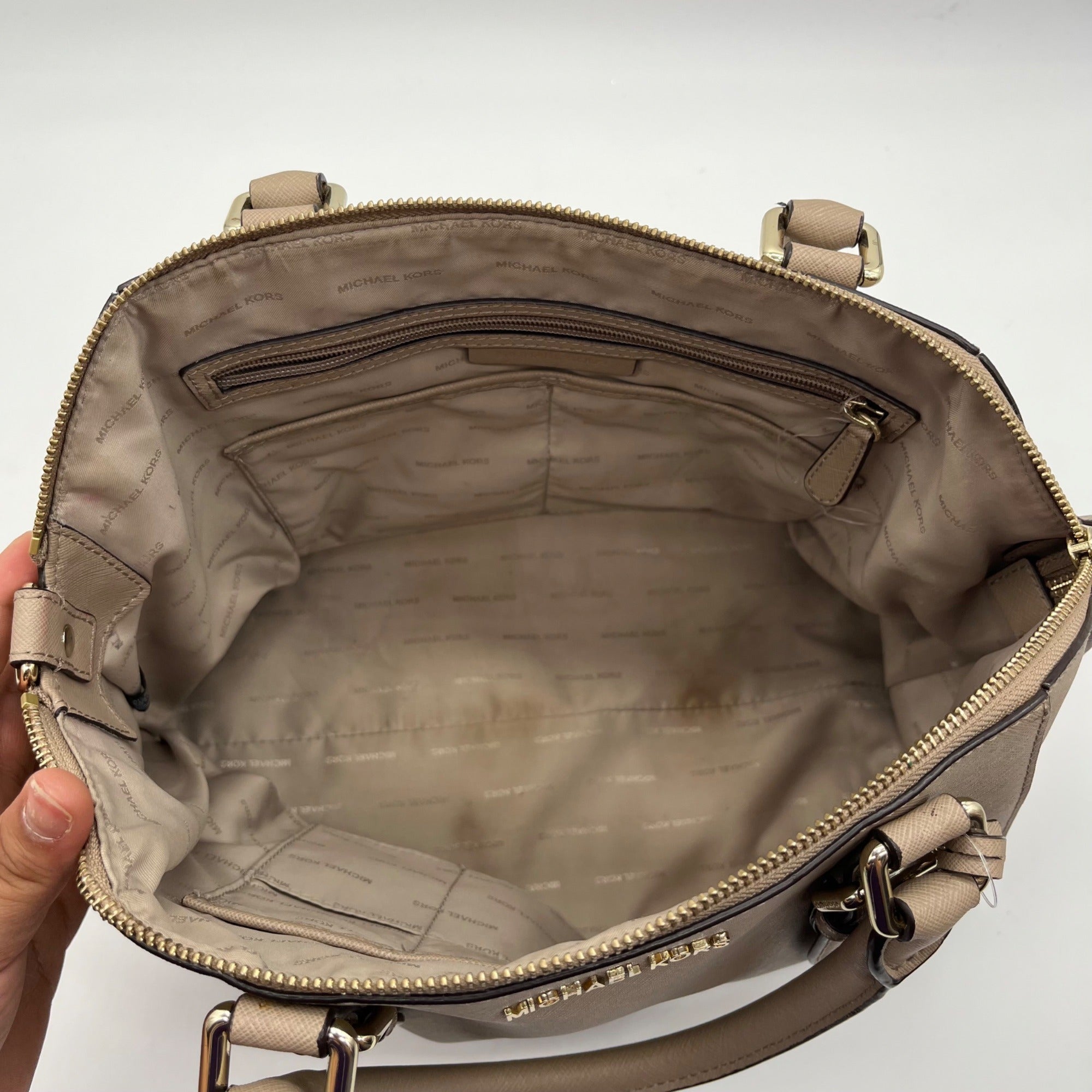 Michael Kors Beige Saffiano Leather Ciara Convertible Satchel