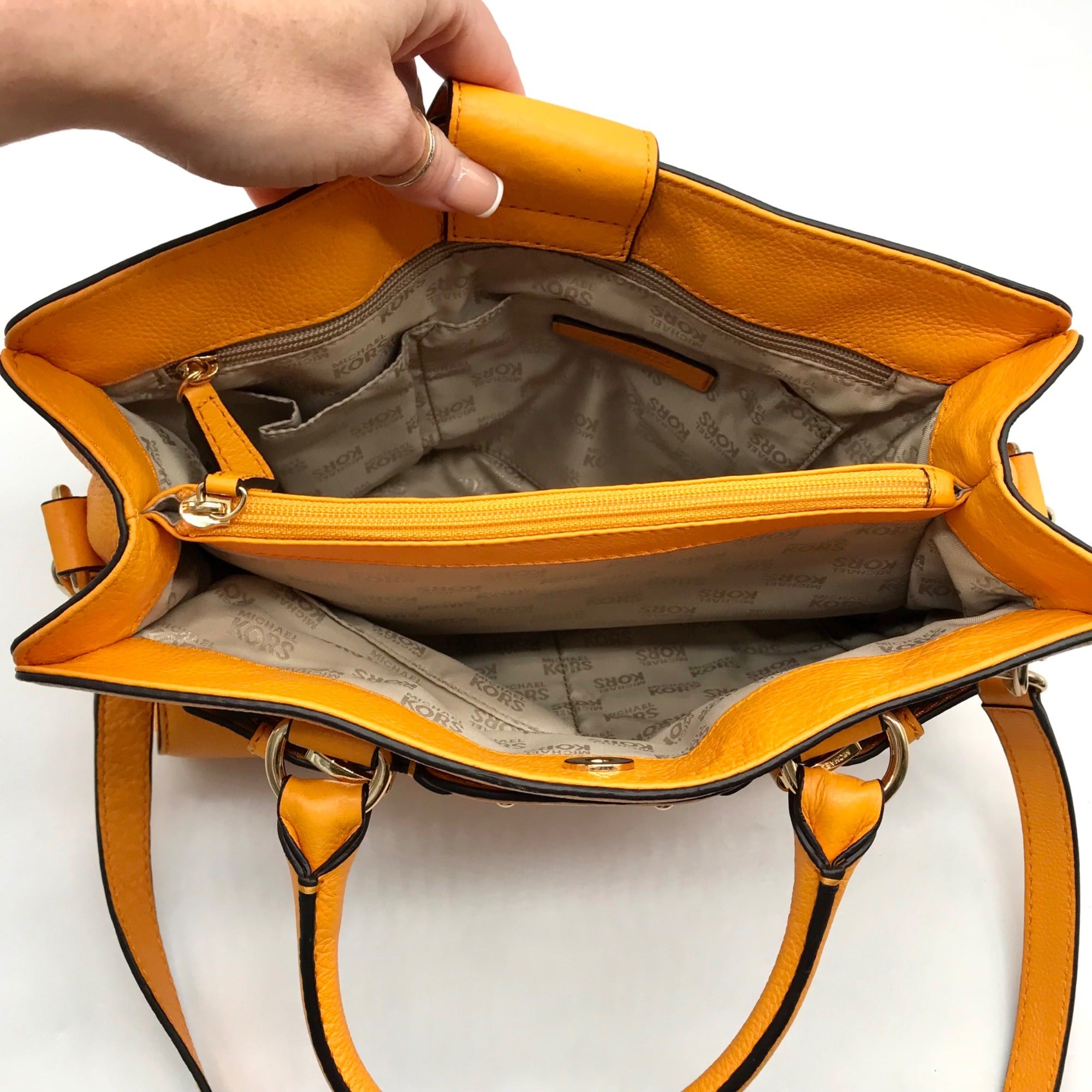 Michael Kors Orange Leather East West Hamilton Satchel Bag