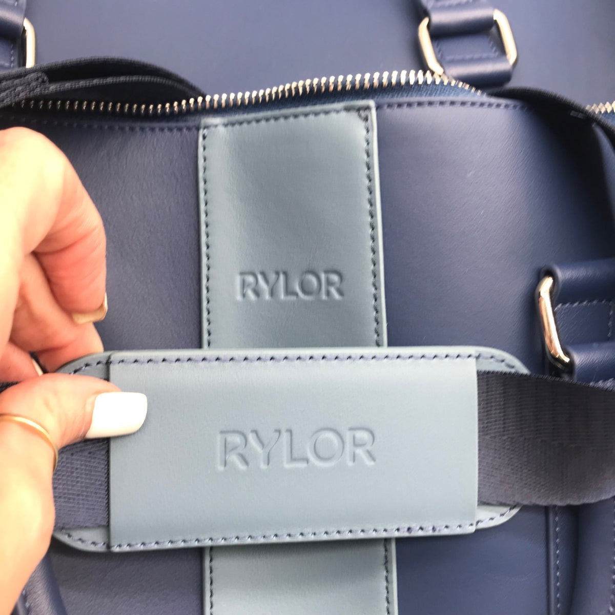 Rylor Blue Leather Duffle Bag