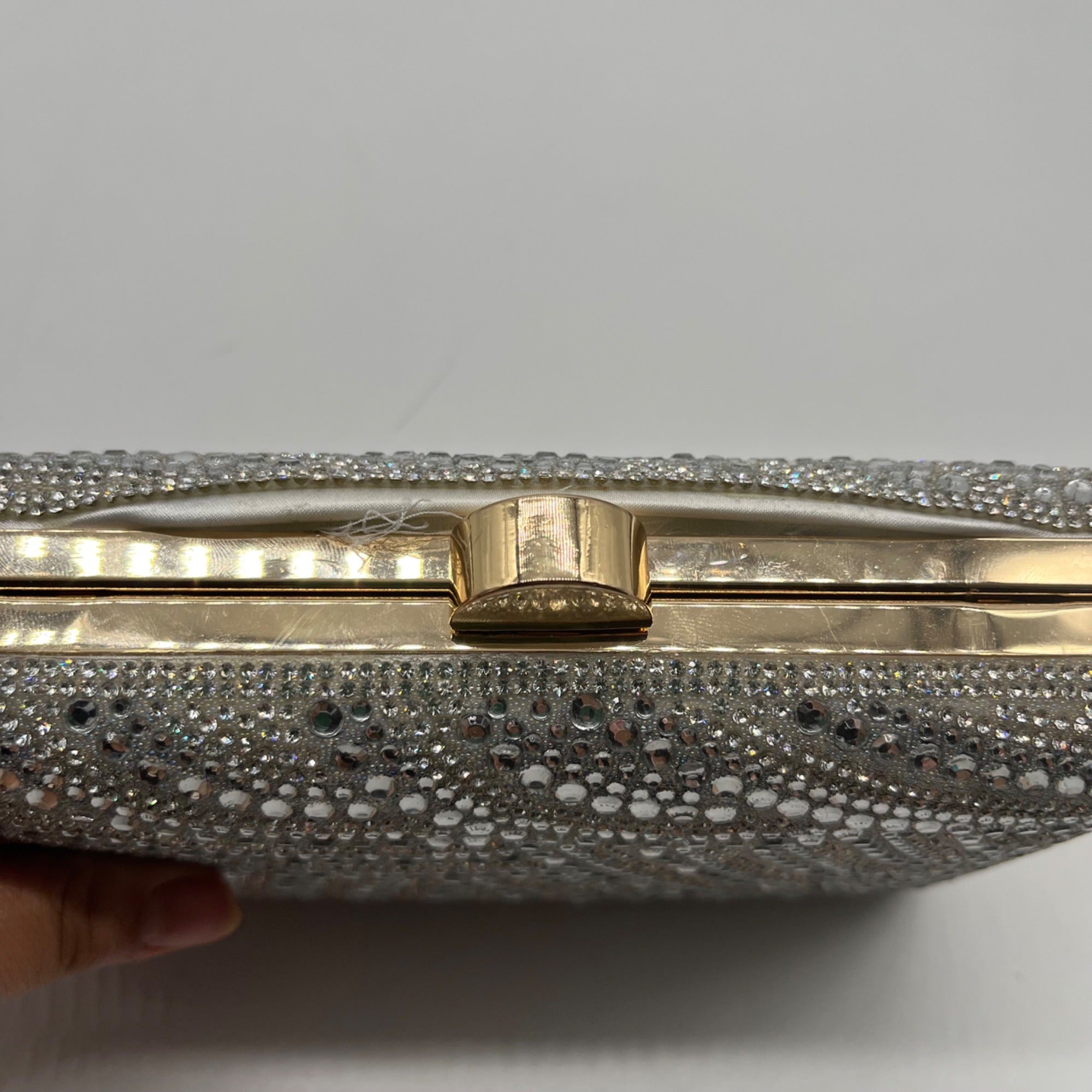 Perry White Silver Rhinestone Evening Clutch Bag