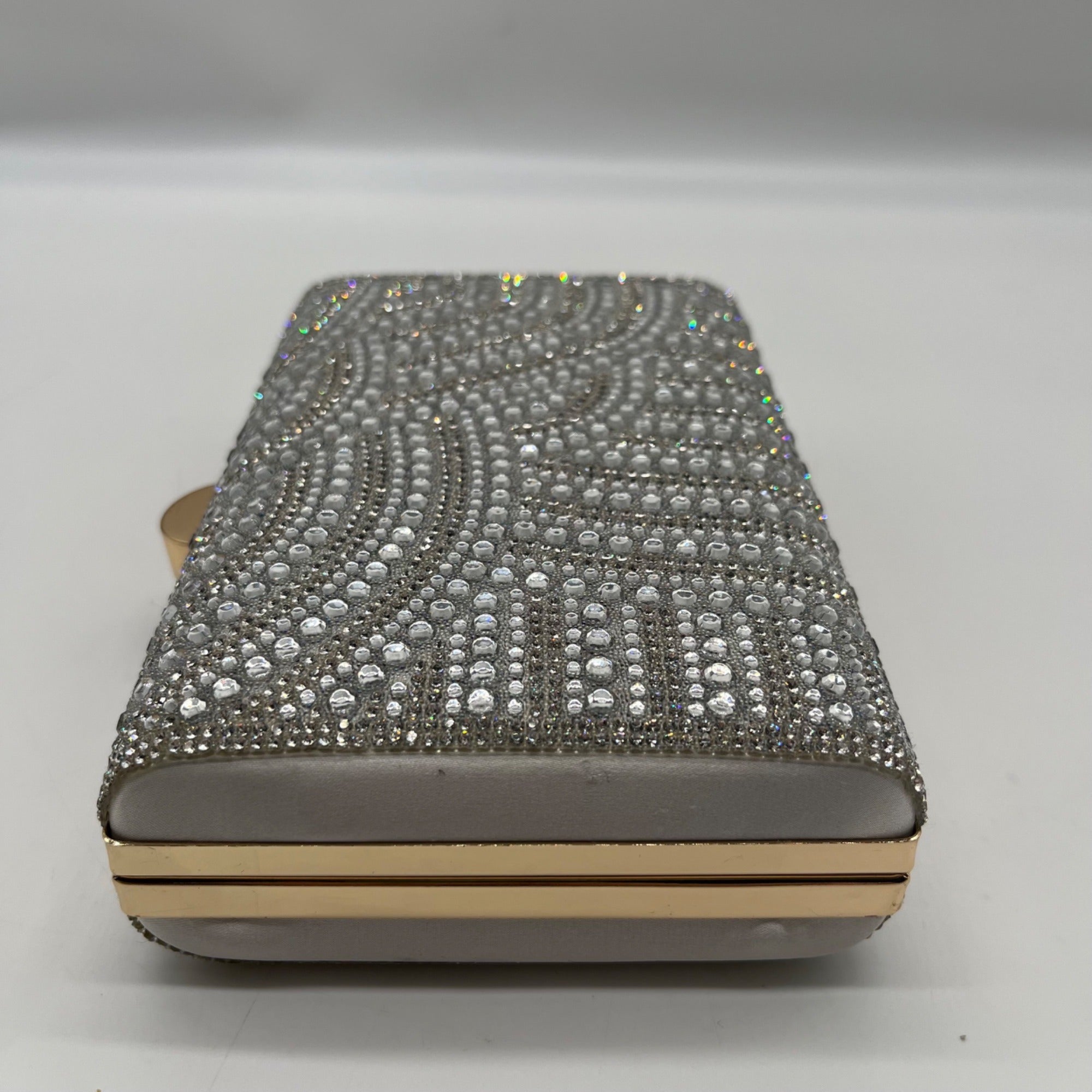 Perry White Silver Rhinestone Evening Clutch Bag