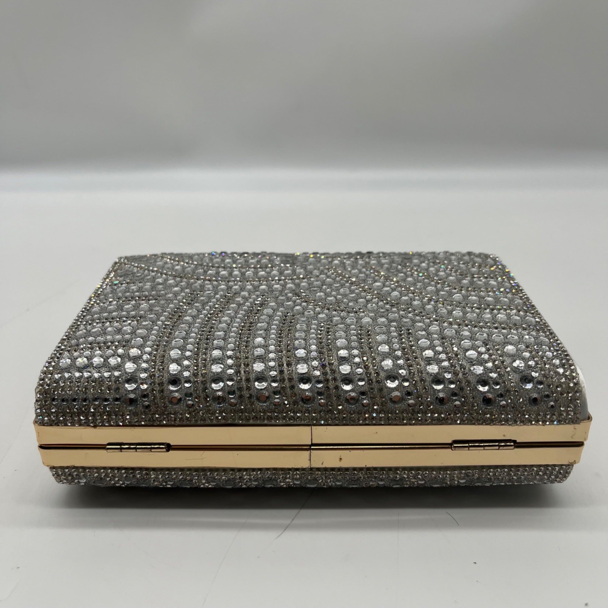 Perry White Silver Rhinestone Evening Clutch Bag