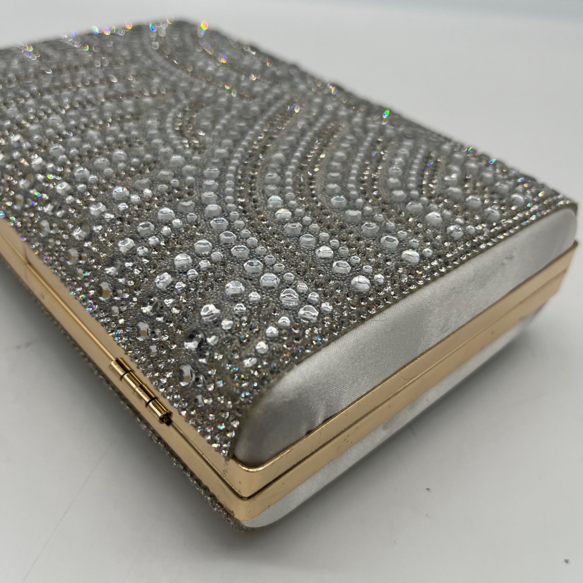 Perry White Silver Rhinestone Evening Clutch Bag