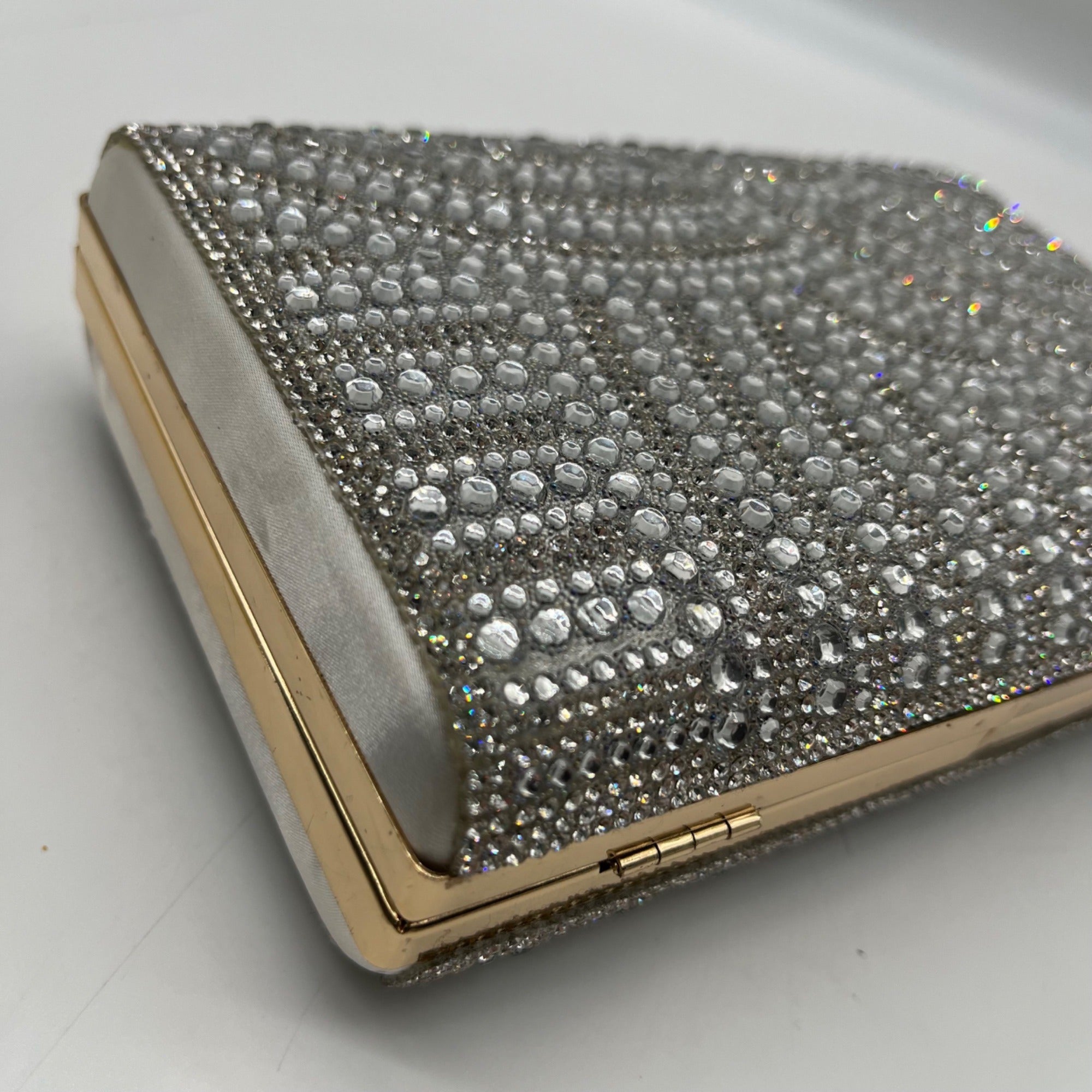 Perry White Silver Rhinestone Evening Clutch Bag