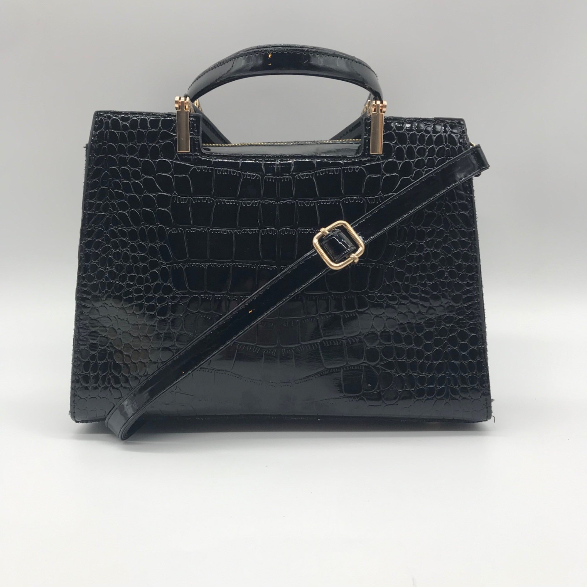 Danbaoly Black Croc-Embossed Shoulder Bag
