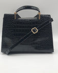 Danbaoly Black Croc-Embossed Shoulder Bag