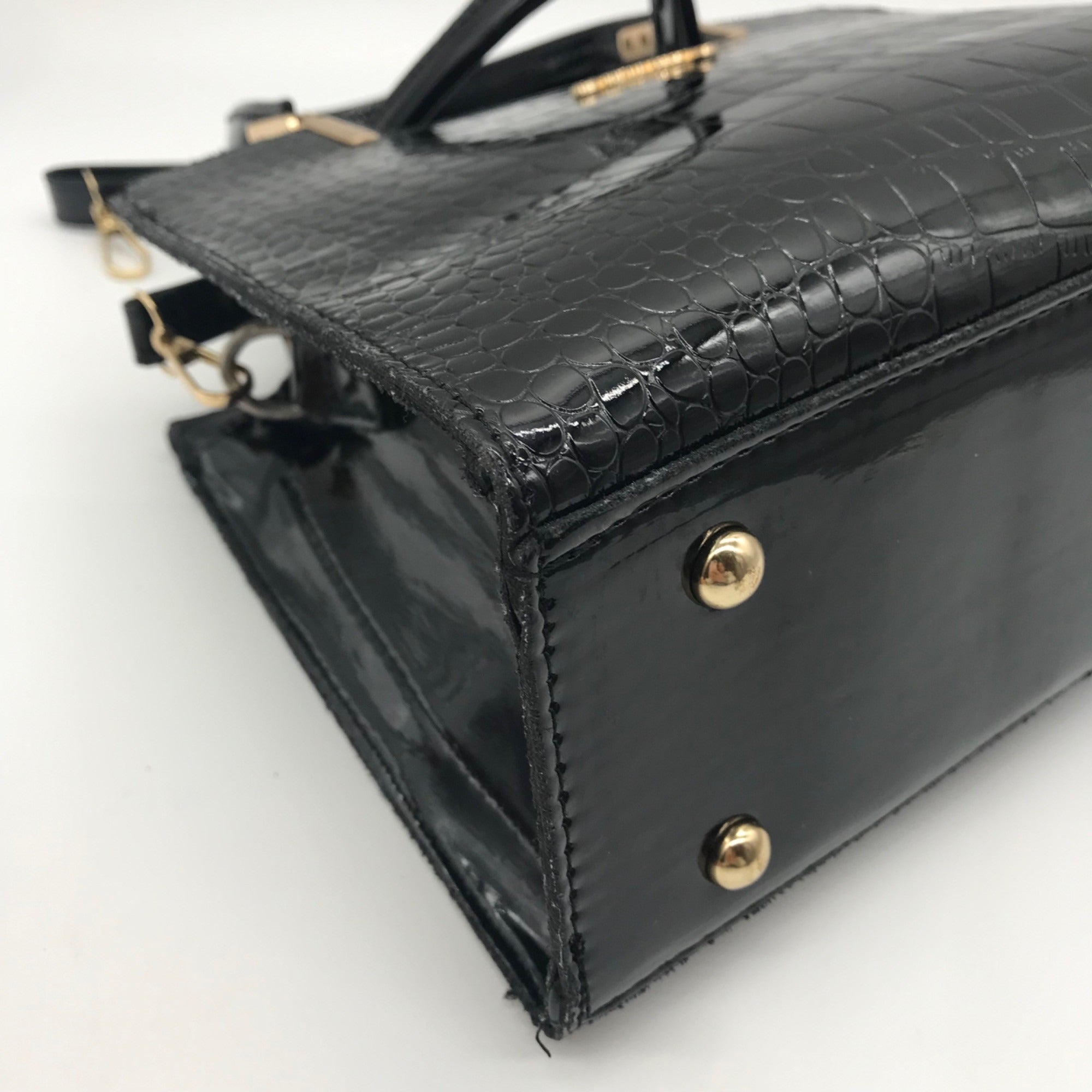 Danbaoly Black Croc-Embossed Shoulder Bag