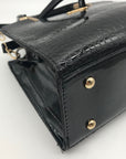 Danbaoly Black Croc-Embossed Shoulder Bag