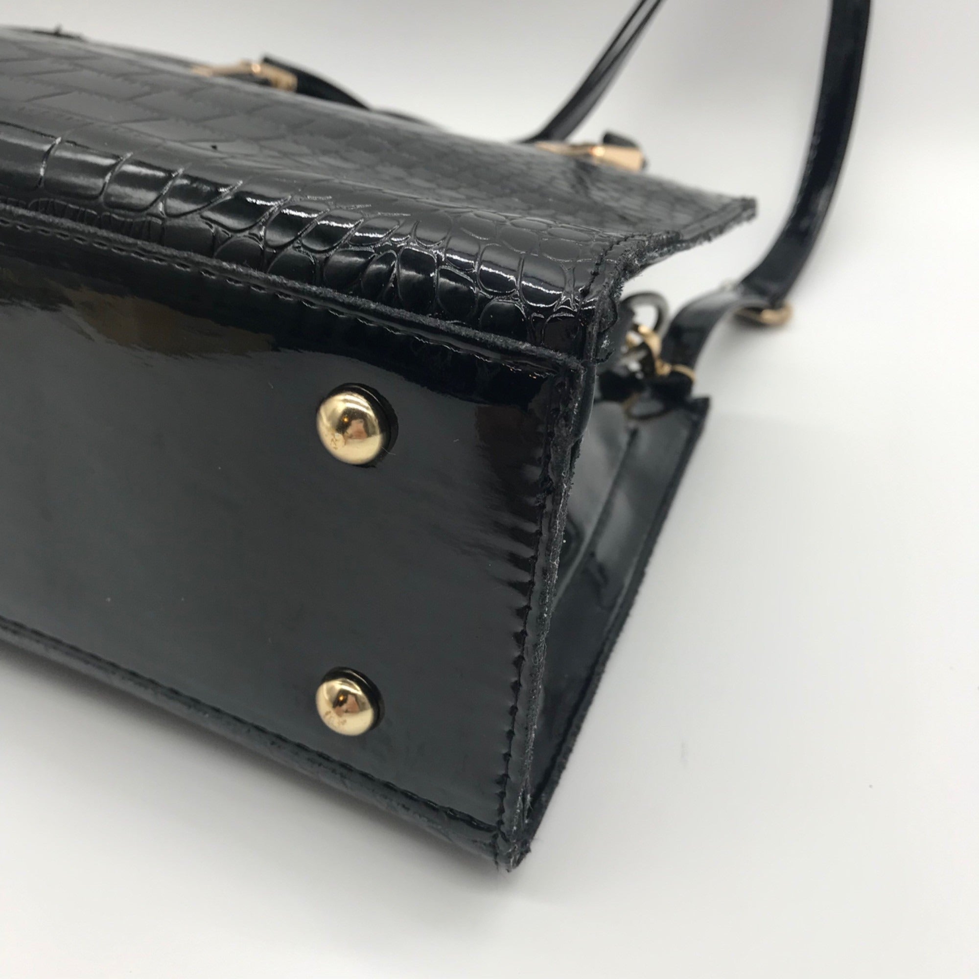 Danbaoly Black Croc-Embossed Shoulder Bag