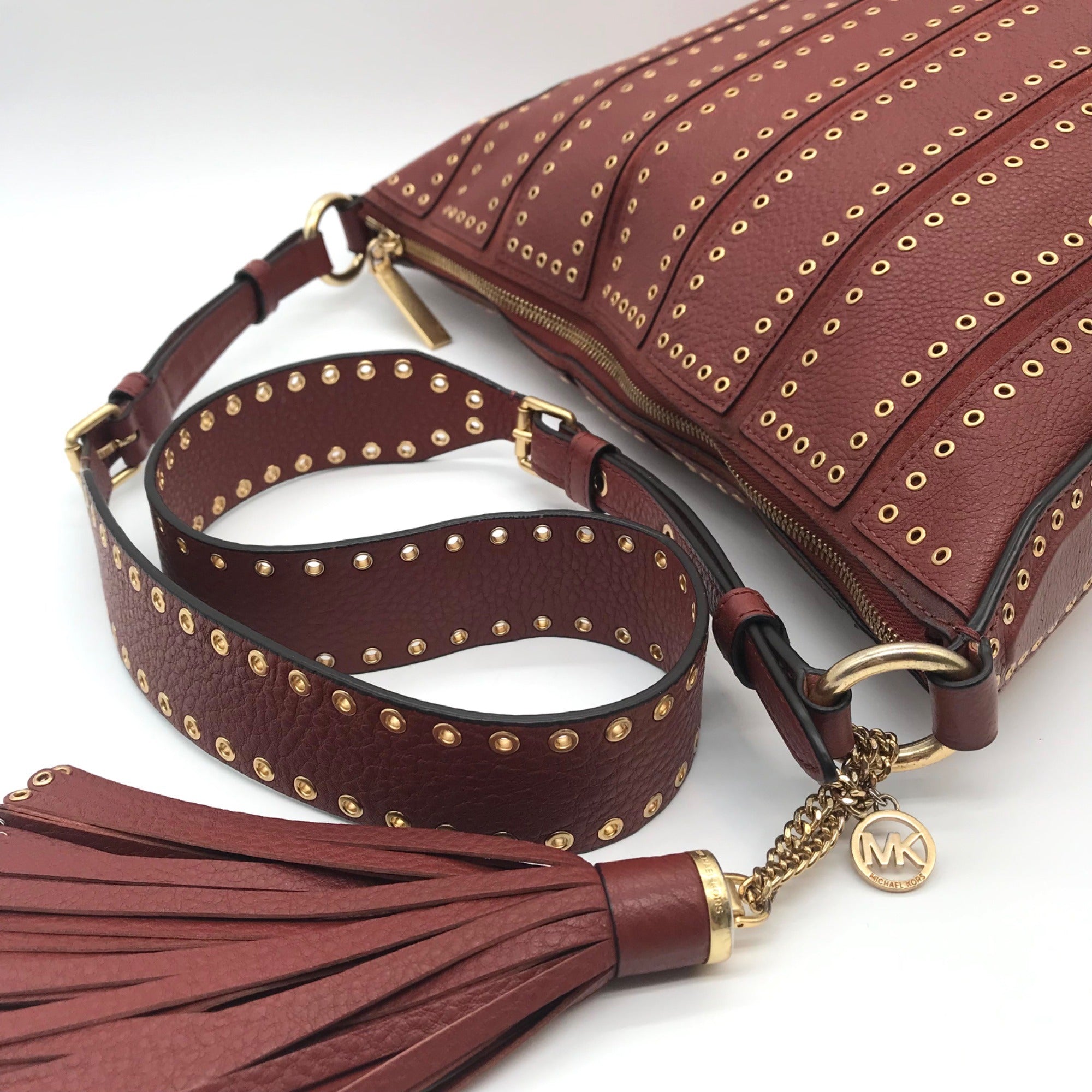 Michael Kors Brick Leather Brooklyn Grommet Feed Crossbody Bag