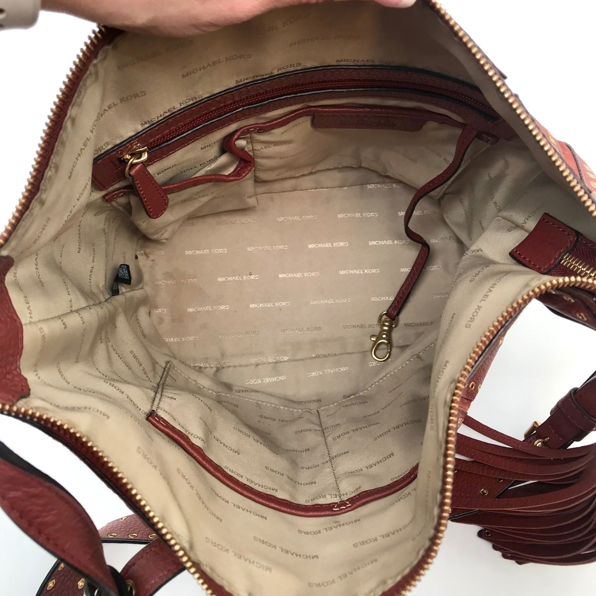Michael Kors Brick Leather Brooklyn Grommet Feed Crossbody Bag