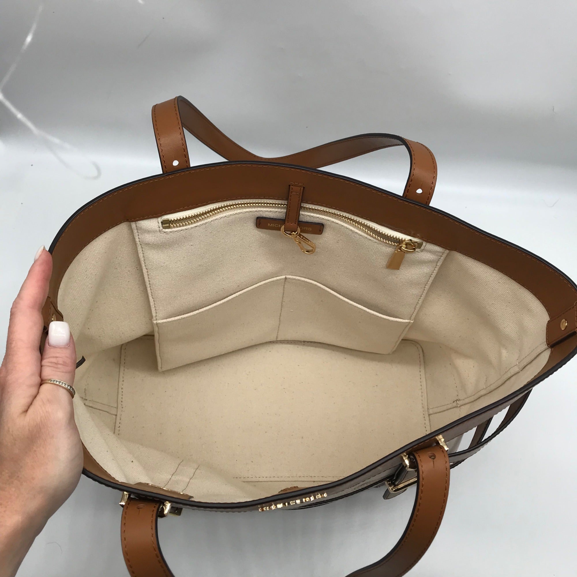 Michael Kors Natural &amp; Acorn Marie Cage Tote