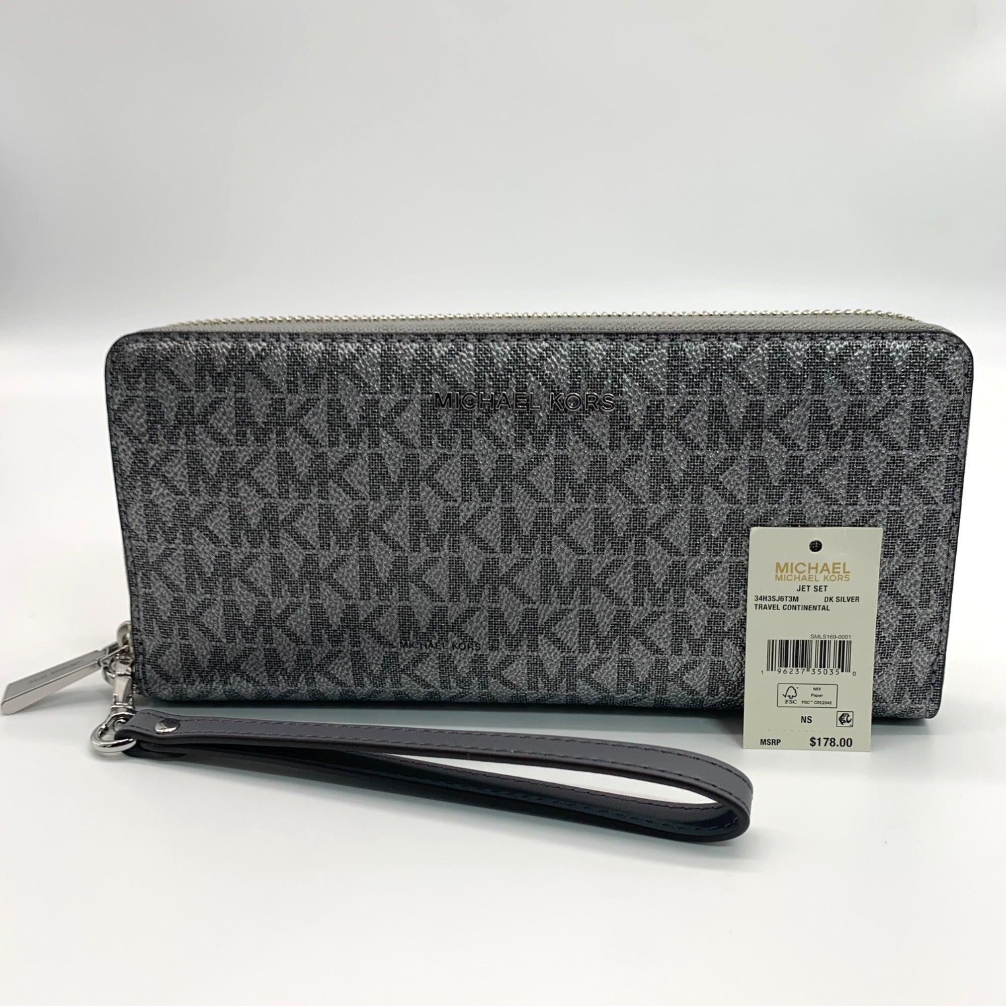 Michael Kors Dark Silver Monogram Jet Set Wristlet - NWT