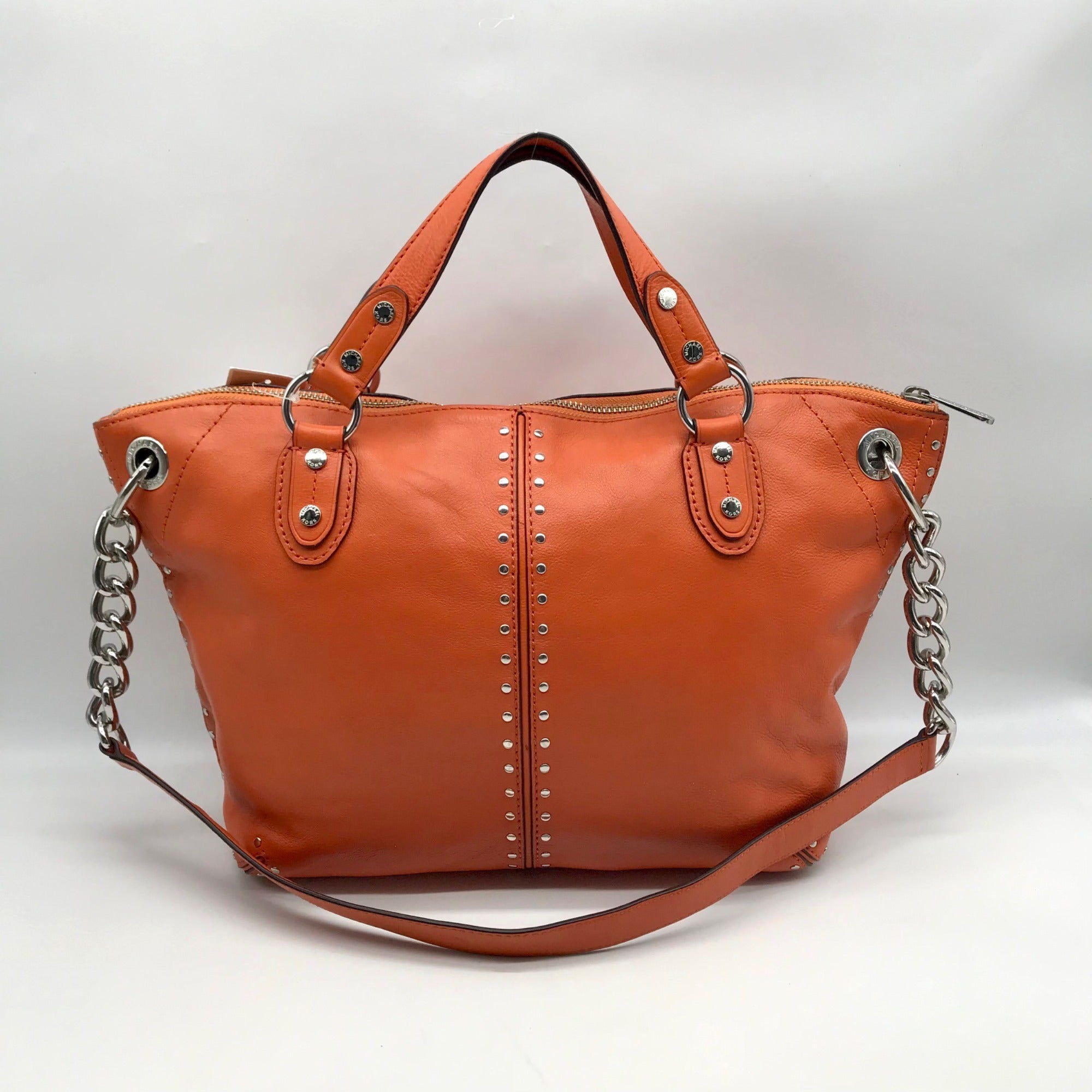 Michael Kors Tangerine Leather Astor Chain Convertible Satchel Bag