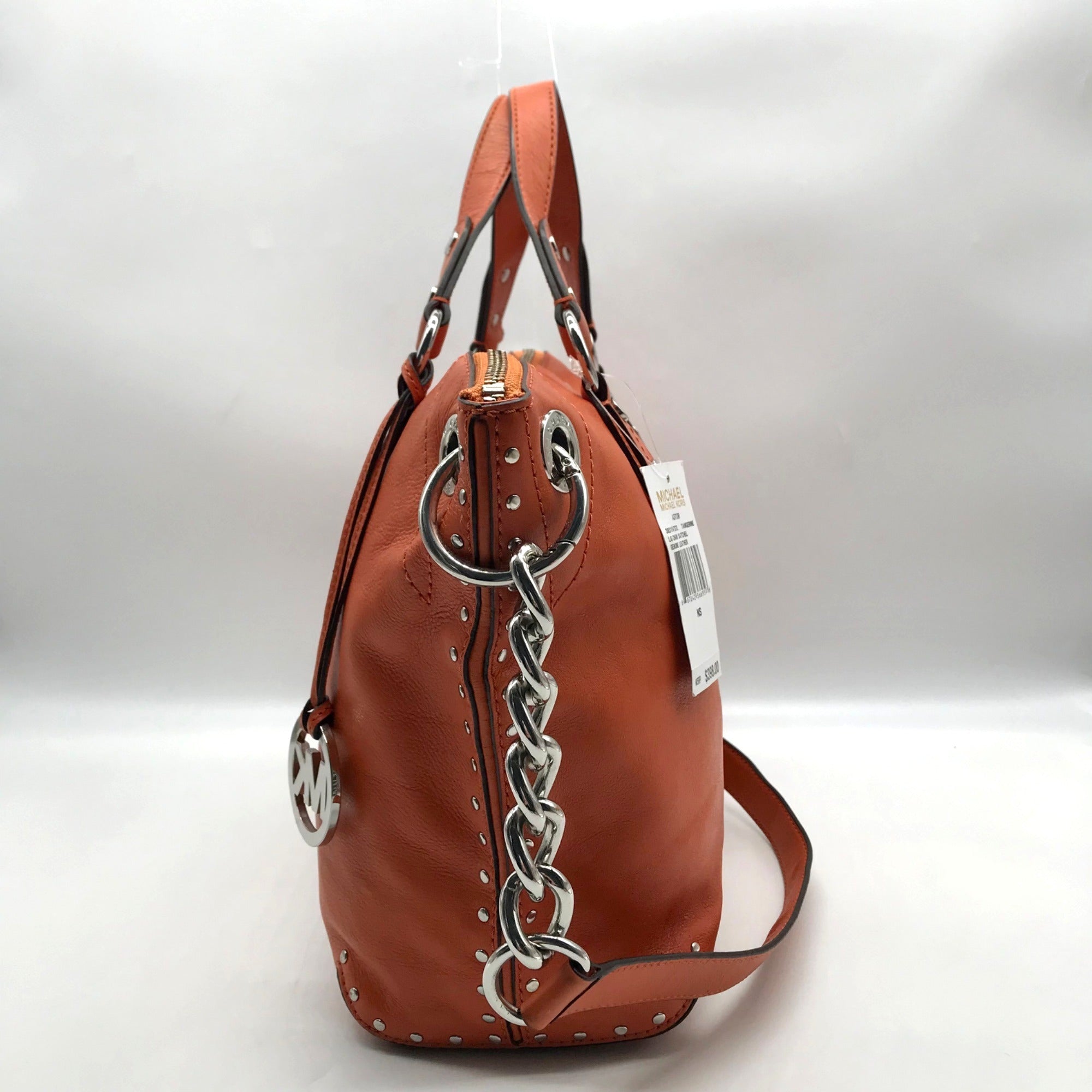 Michael Kors Tangerine Leather Astor Chain Convertible Satchel Bag