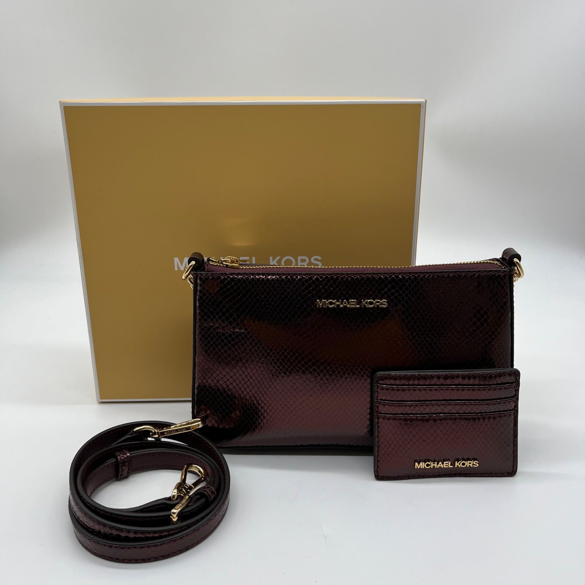 Michael Kors Oxblood Rouge Sombre Leather Shoulder Bag Gift Set