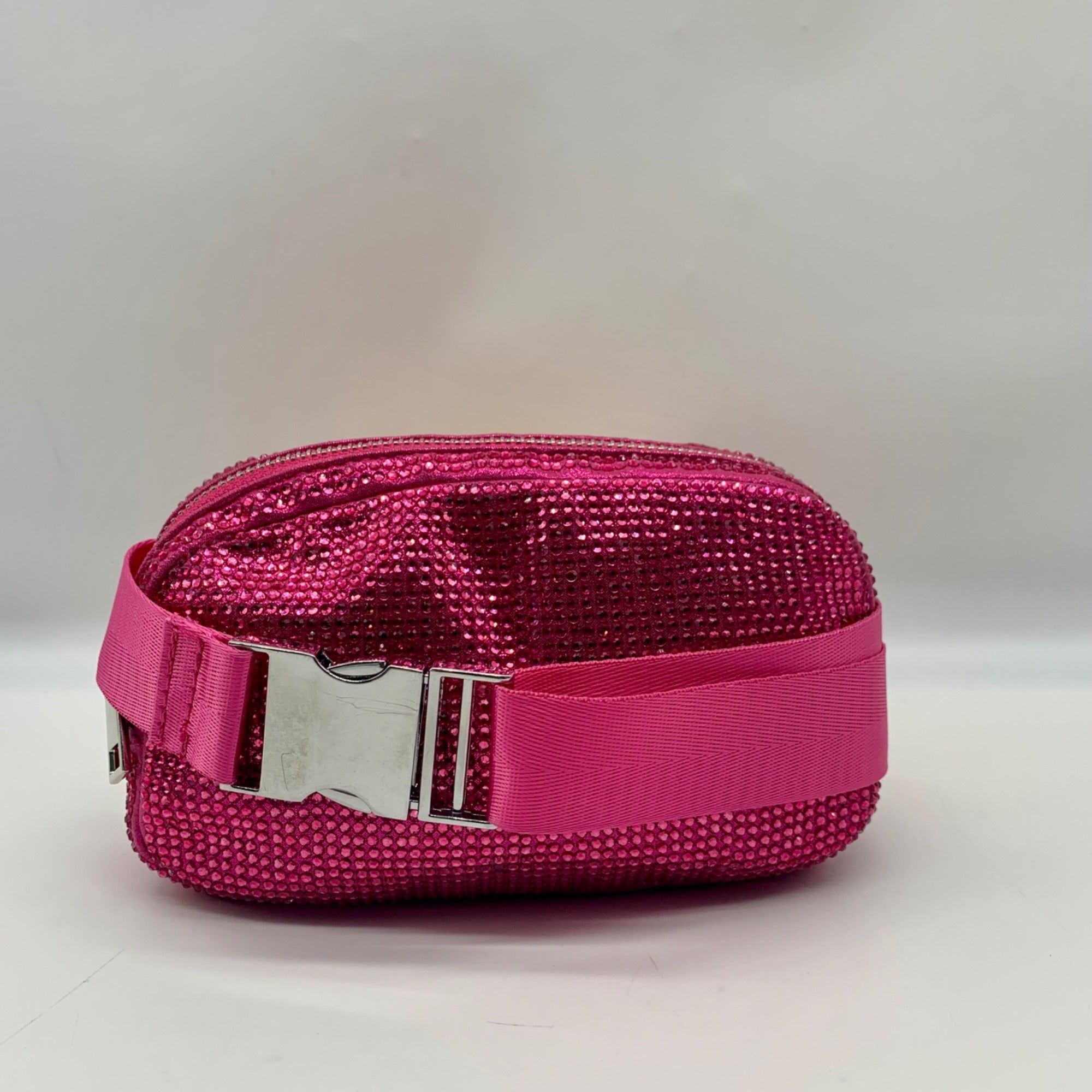 Pink Rhinestone-Embellished Waist Bag