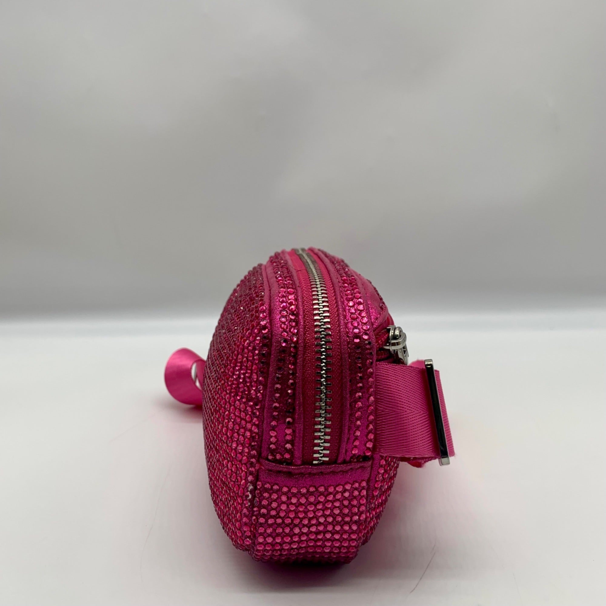 Pink Rhinestone-Embellished Waist Bag