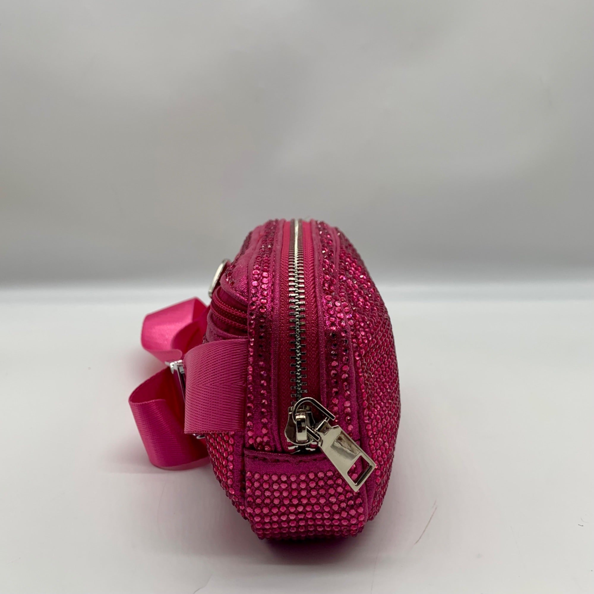Pink Rhinestone-Embellished Waist Bag