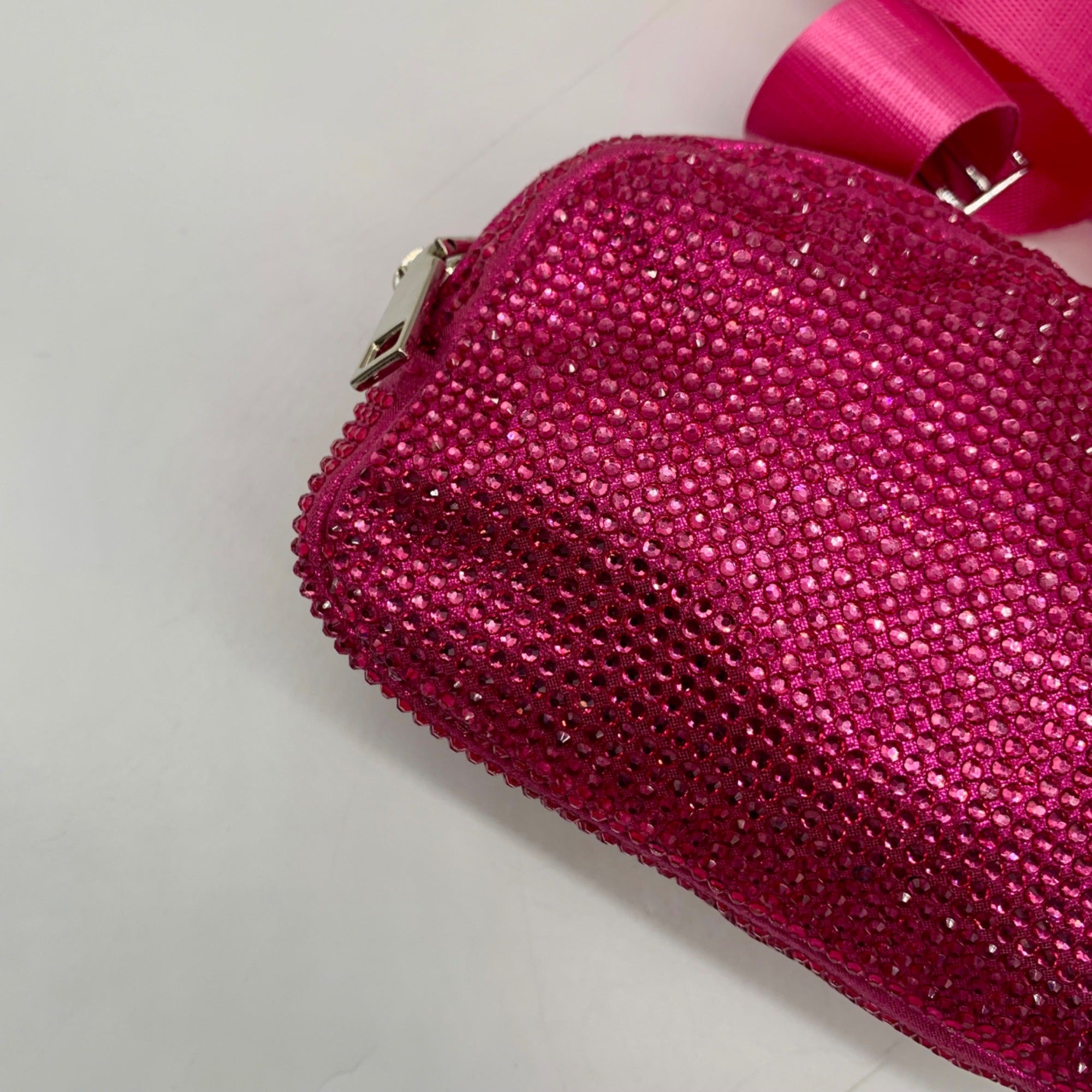 Pink Rhinestone-Embellished Waist Bag