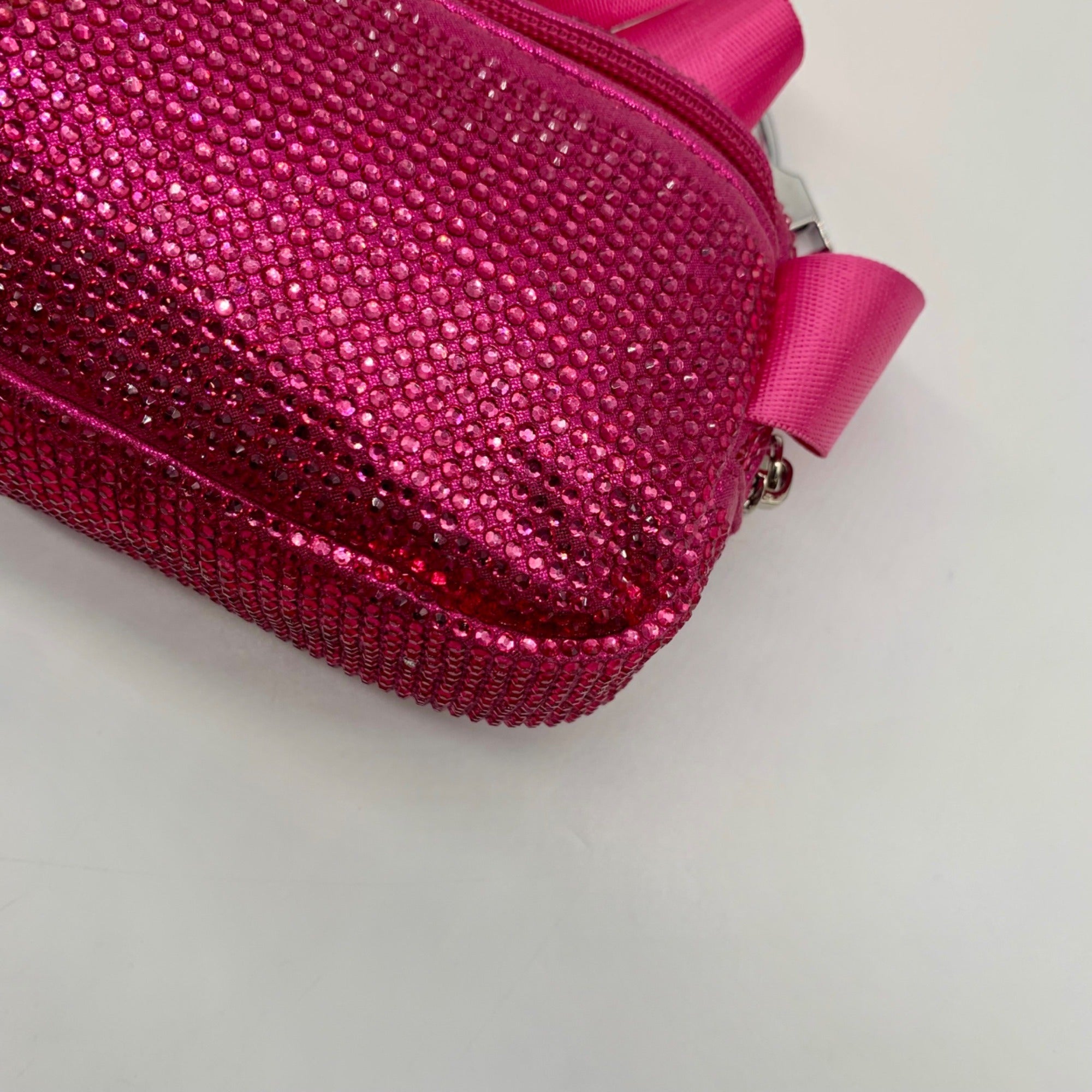 Pink Rhinestone-Embellished Waist Bag