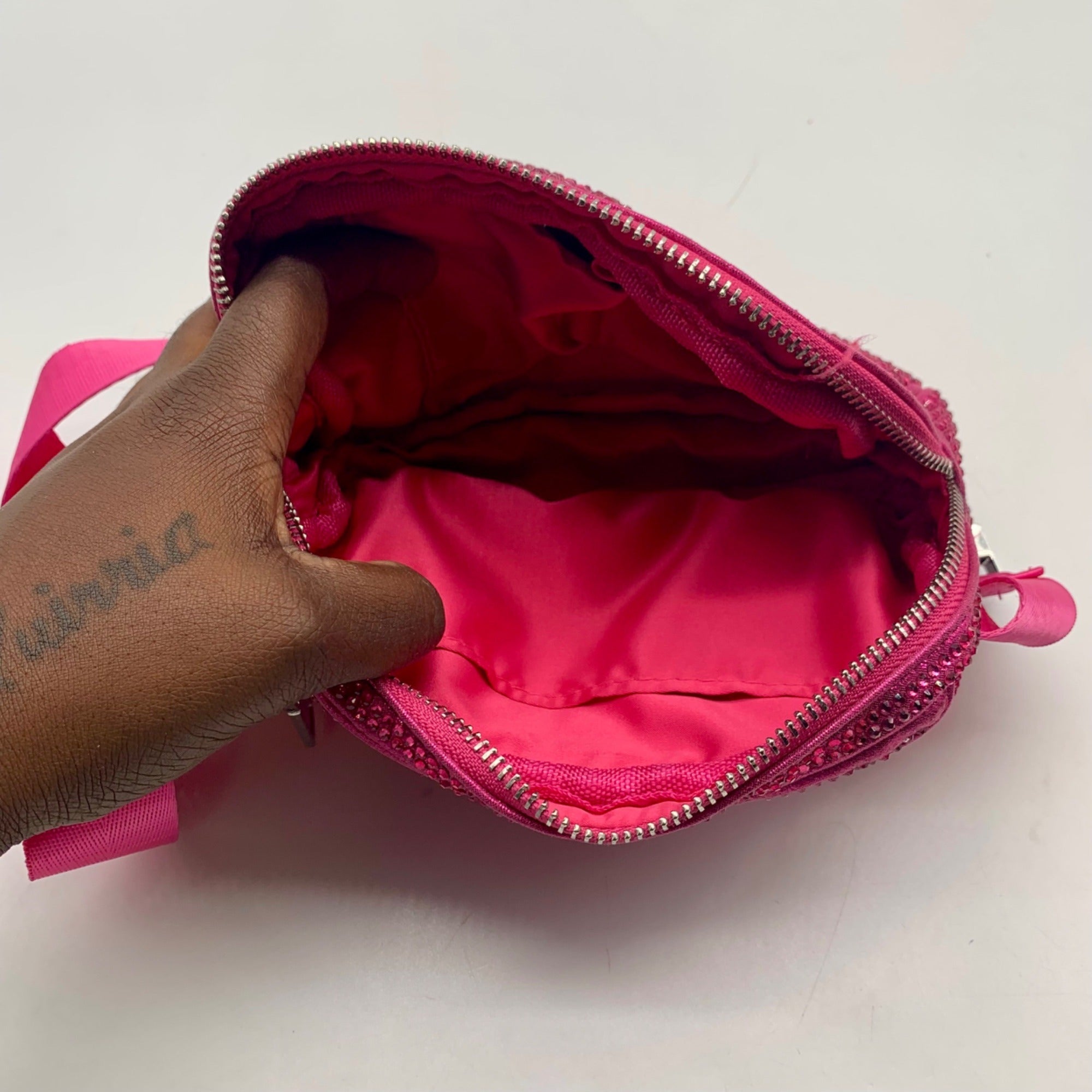Pink Rhinestone-Embellished Waist Bag