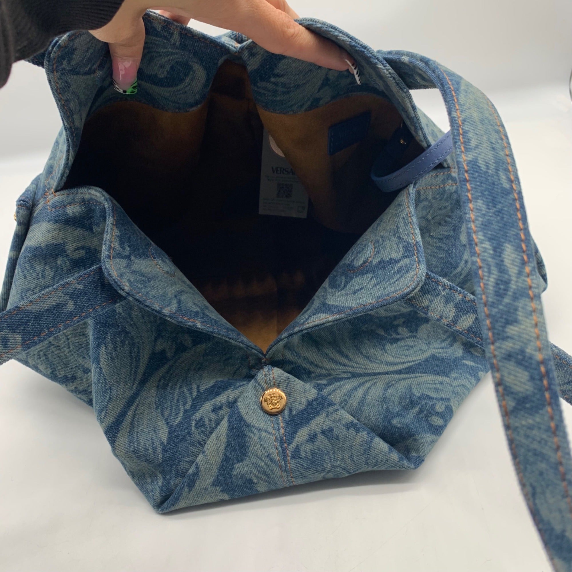 Versace Blue Denim Protea Tote Bag
