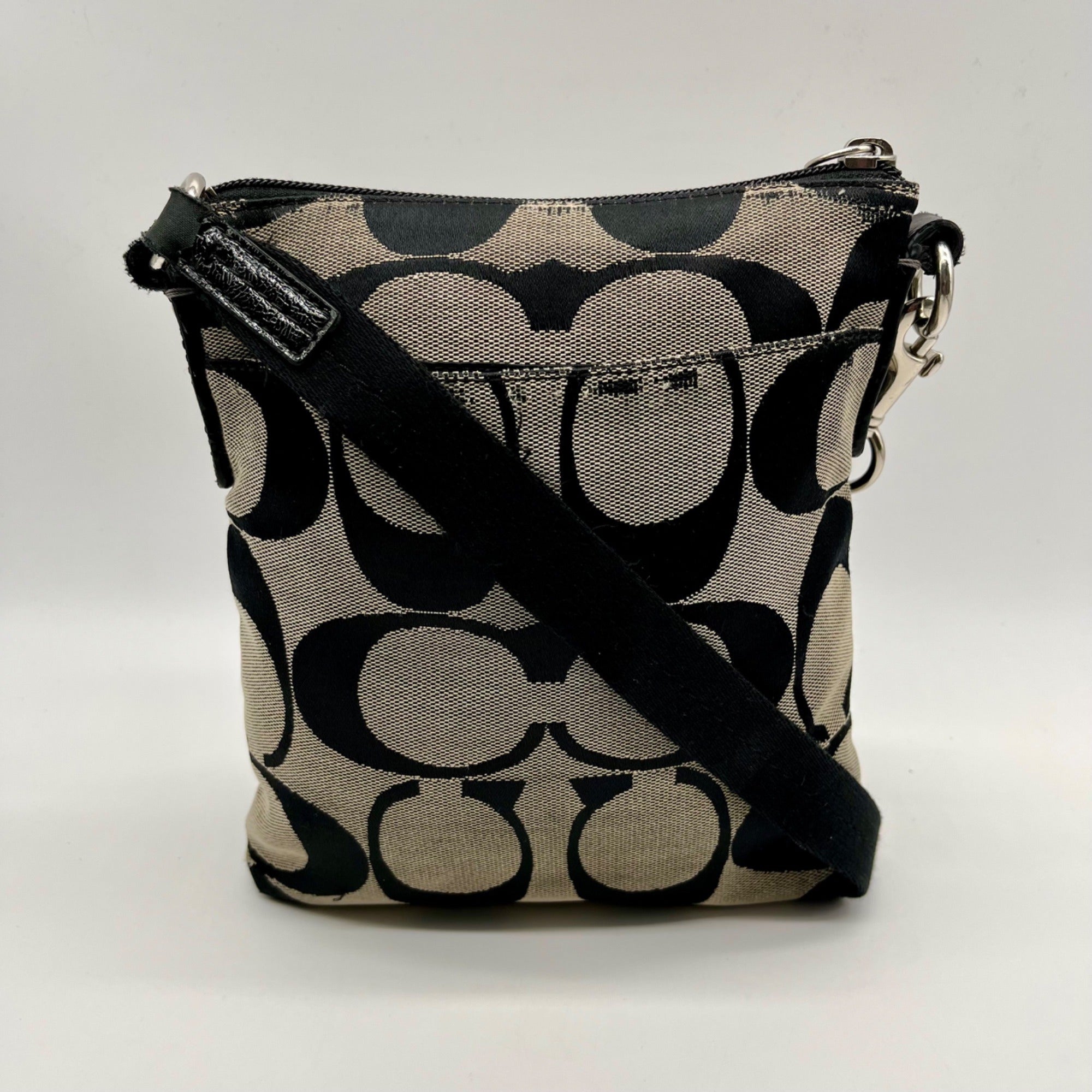 Coach Black Signature Striped Swingpack Crossbody Bag